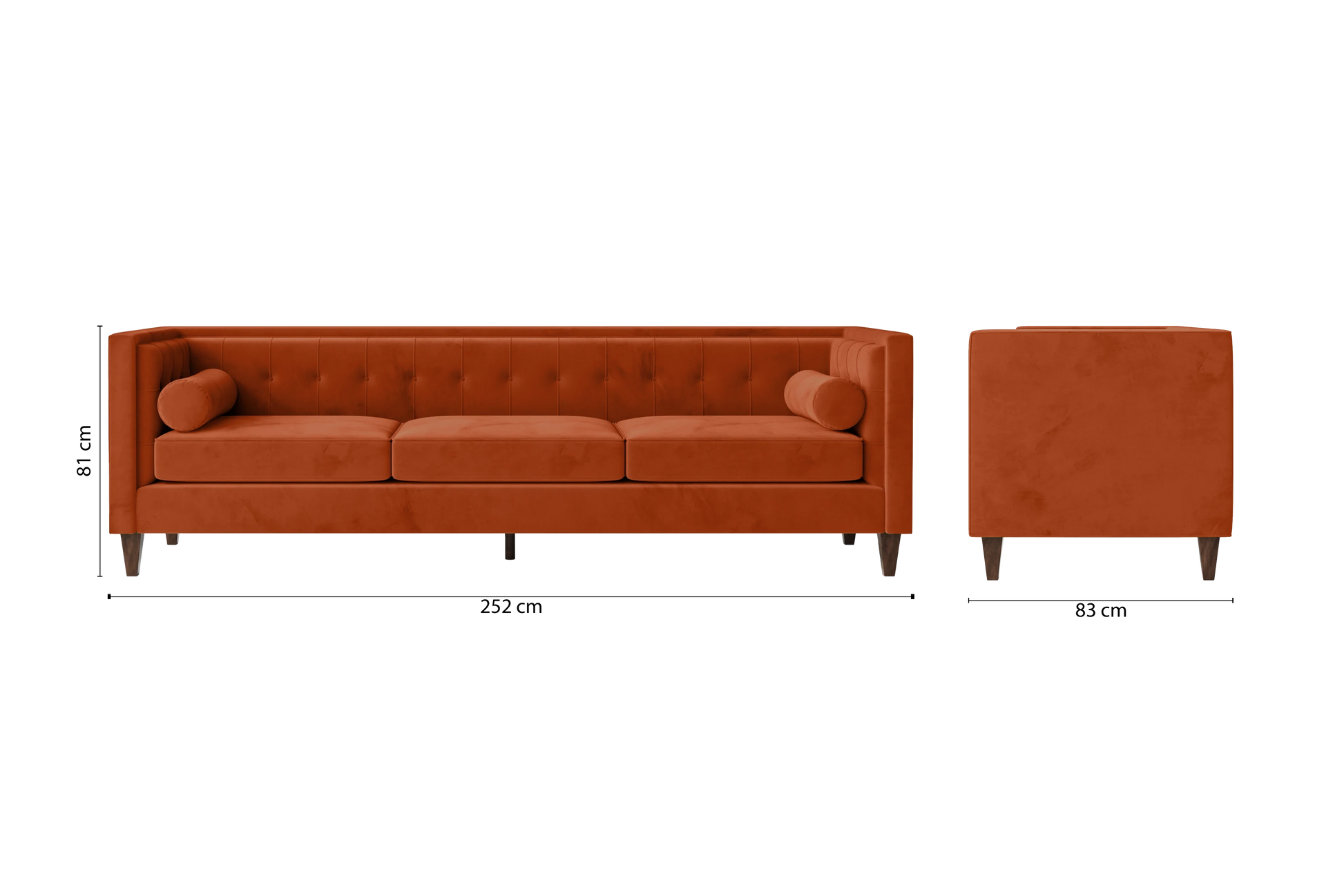 Brescia 4 Seater Sofa Orange Velvet