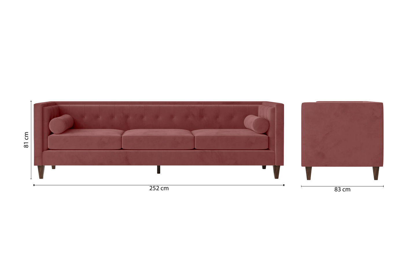 Brescia 4 Seater Sofa Pink Velvet