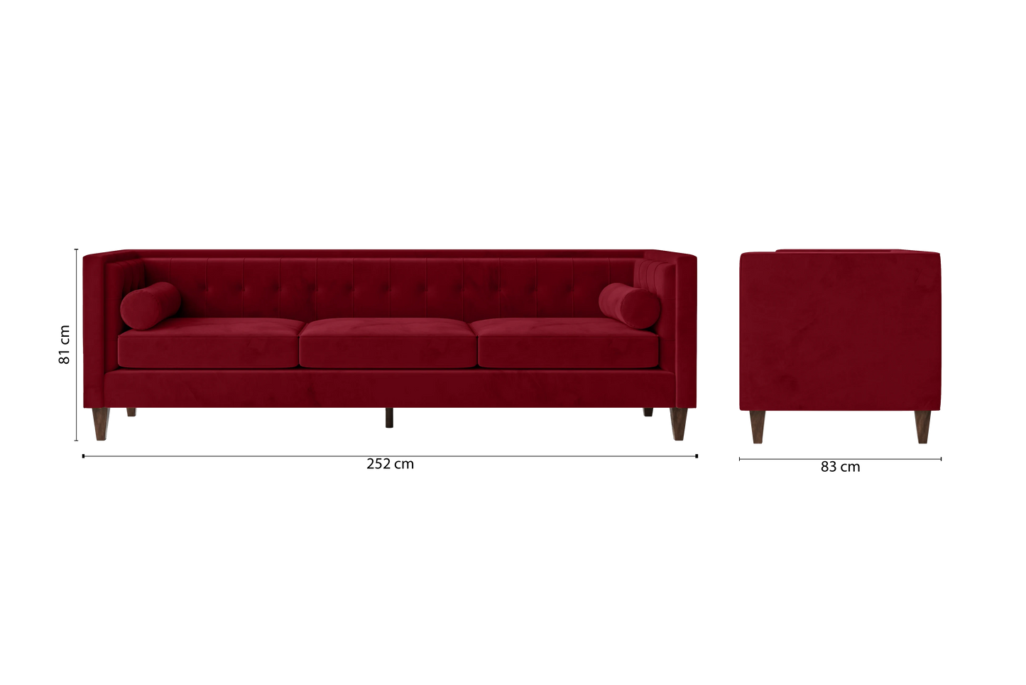 Brescia 4 Seater Sofa Red Velvet