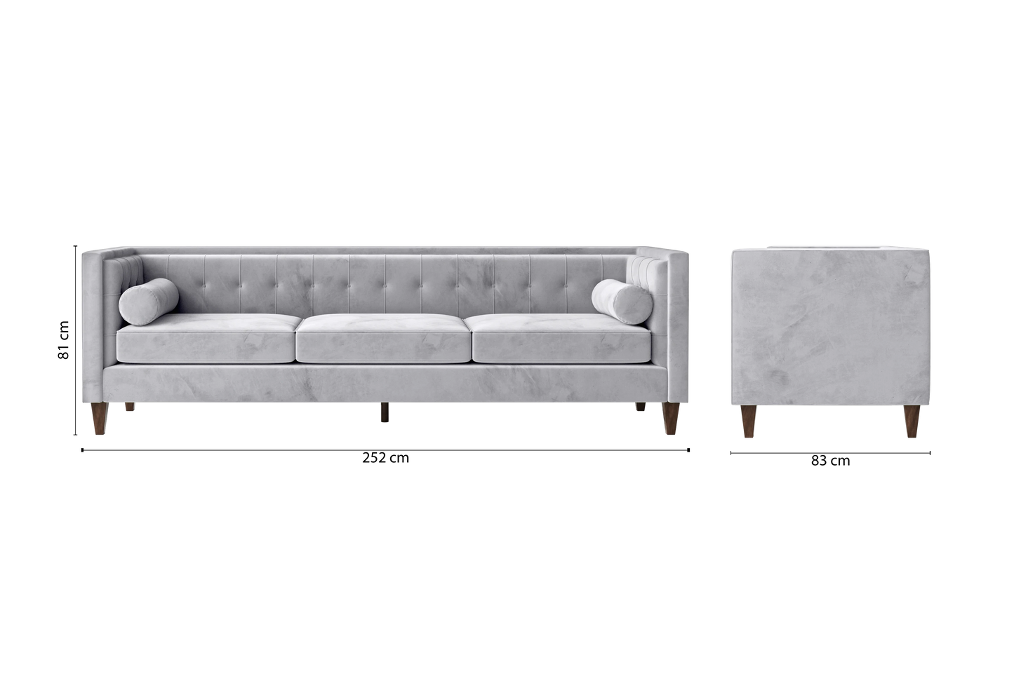 Brescia 4 Seater Sofa Silver Velvet