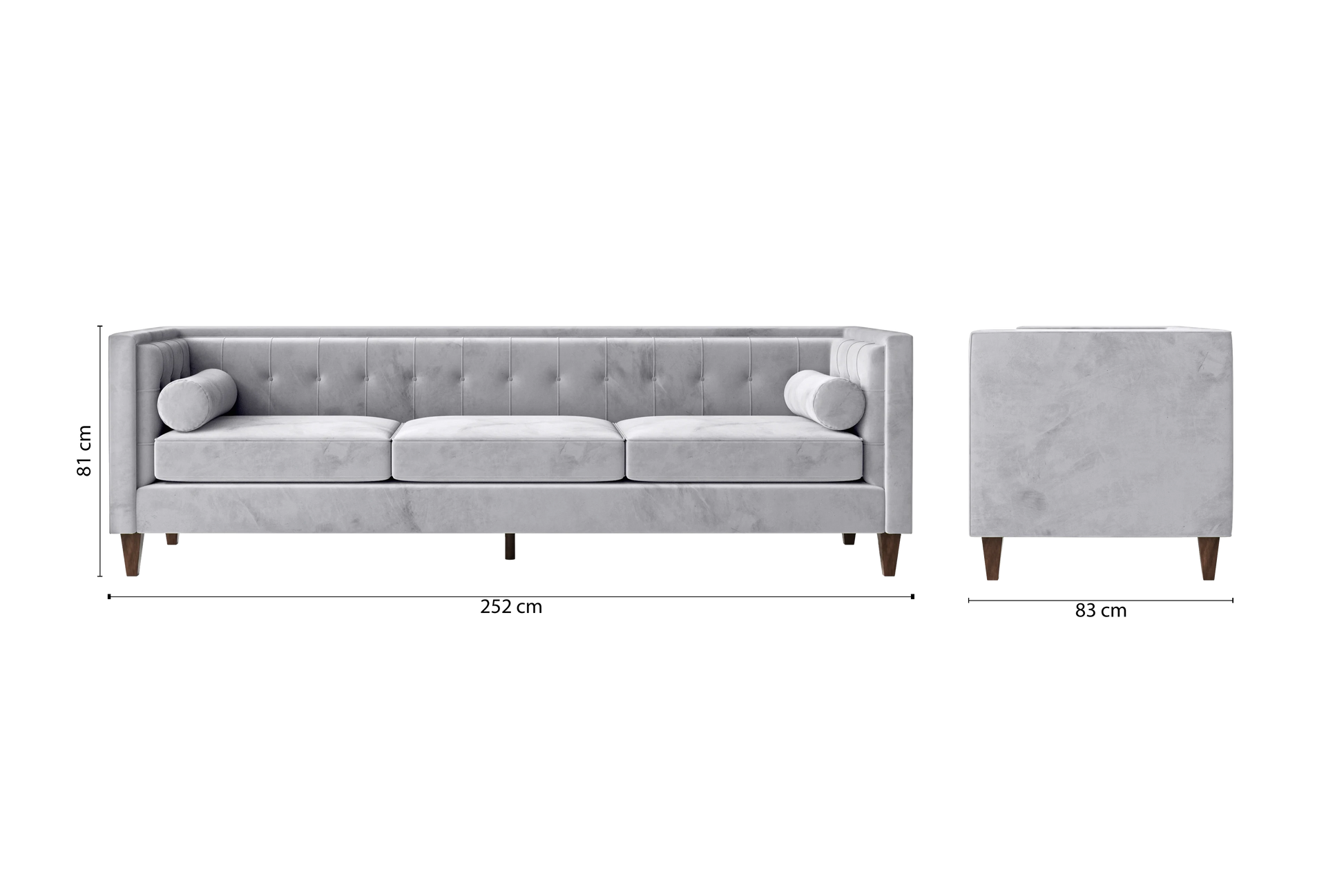 Brescia 4 Seater Sofa Silver Velvet