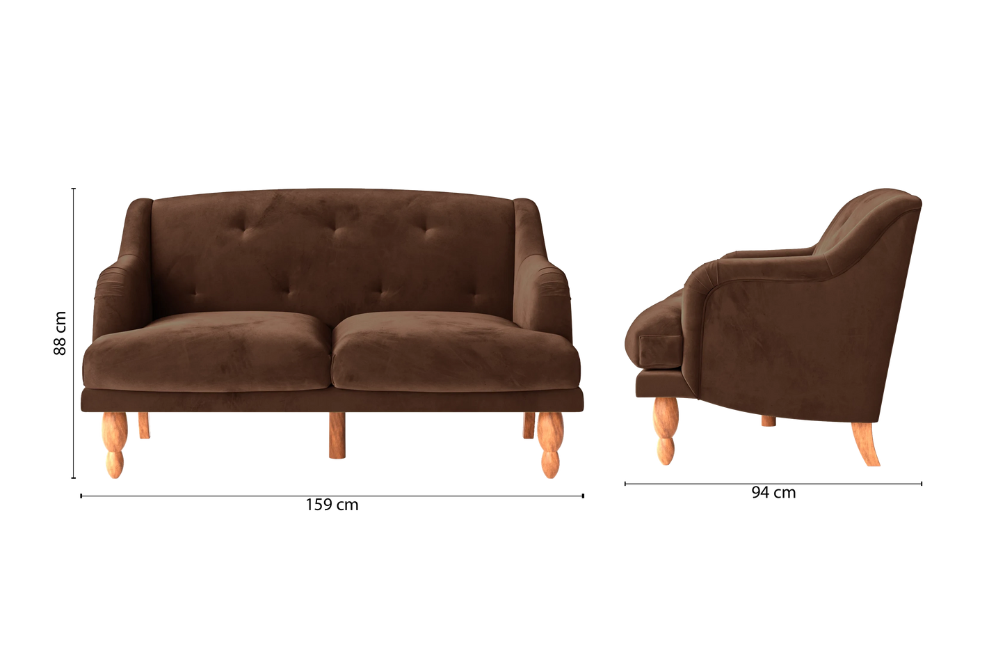 Burlington 2 Seater Sofa Coffee Brown Velvet