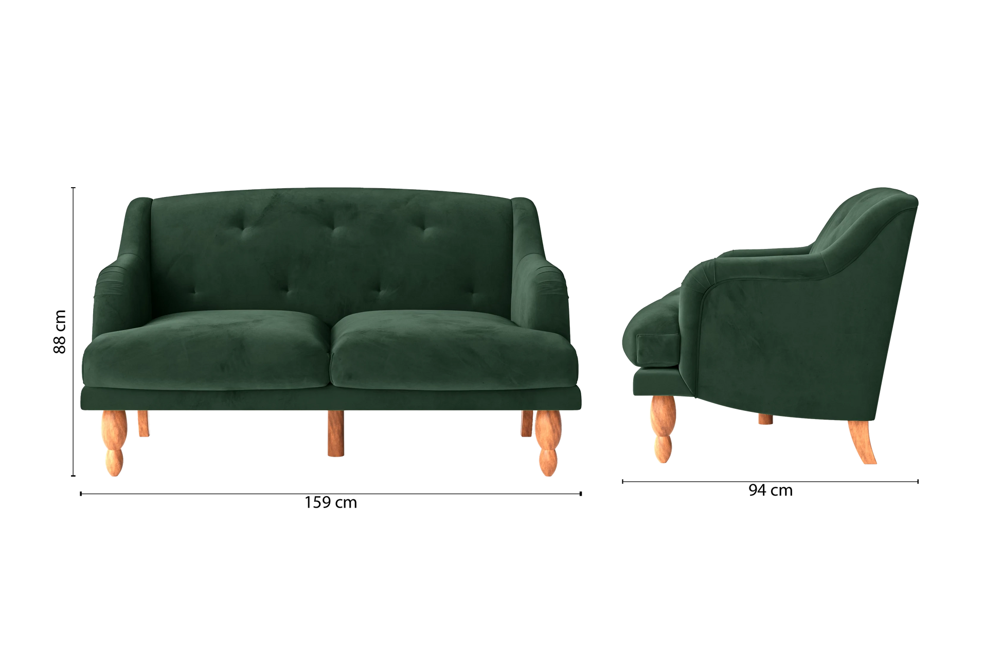 Burlington 2 Seater Sofa Green Velvet