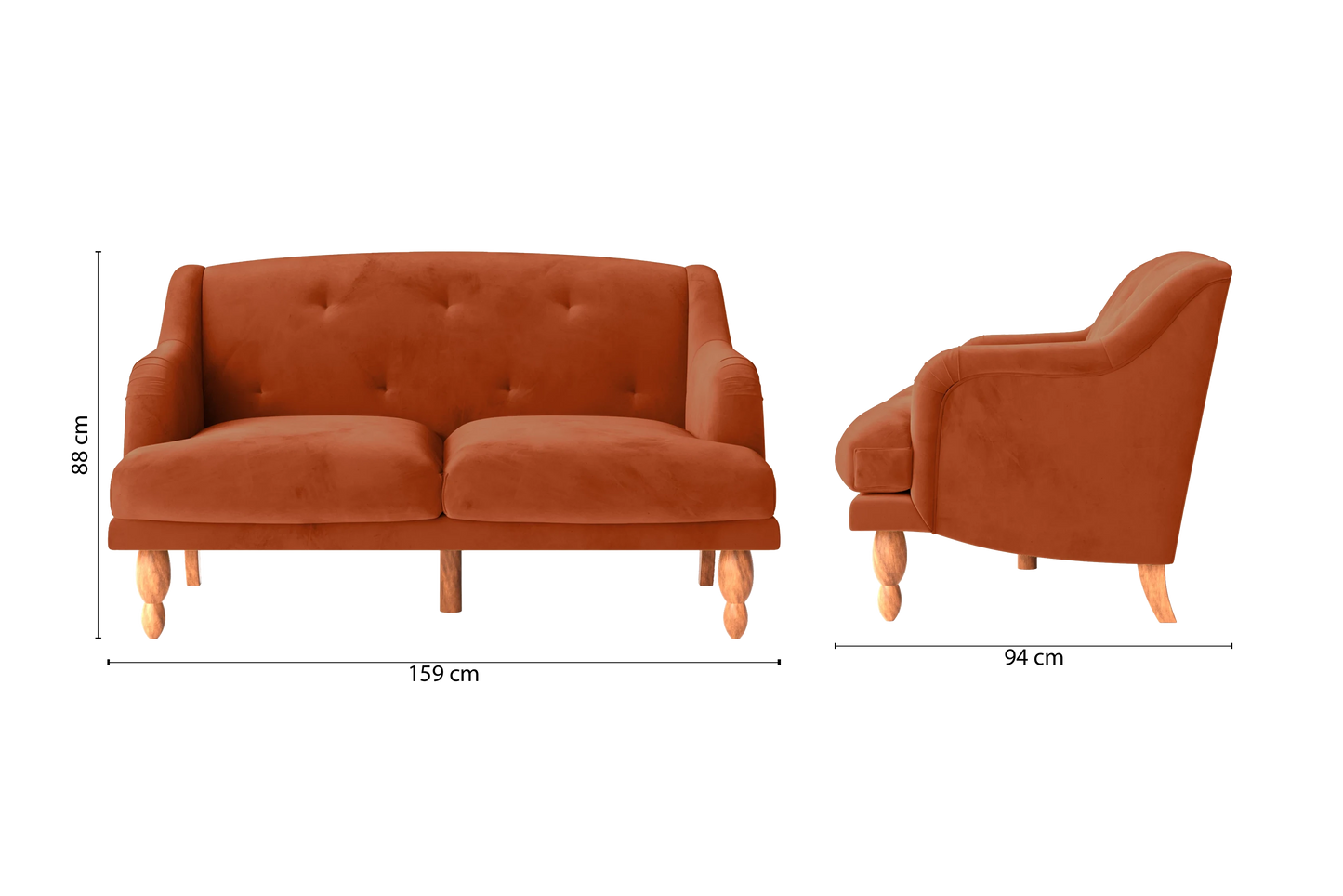 Burlington 2 Seater Sofa Orange Velvet