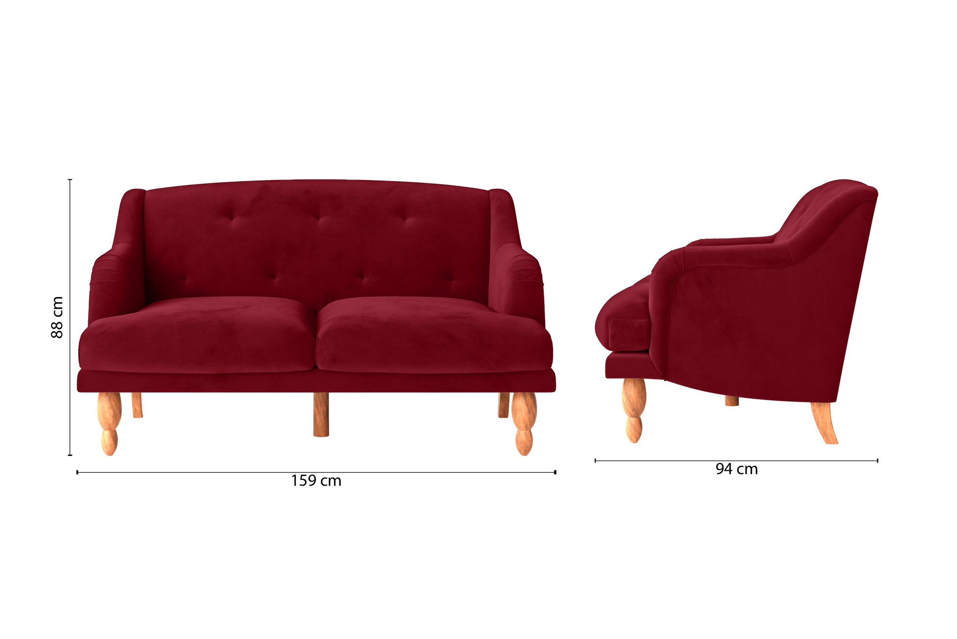 Burlington 2 Seater Sofa Red Velvet