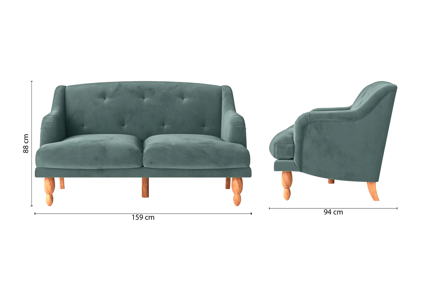 Burlington 2 Seater Sofa Teal Velvet