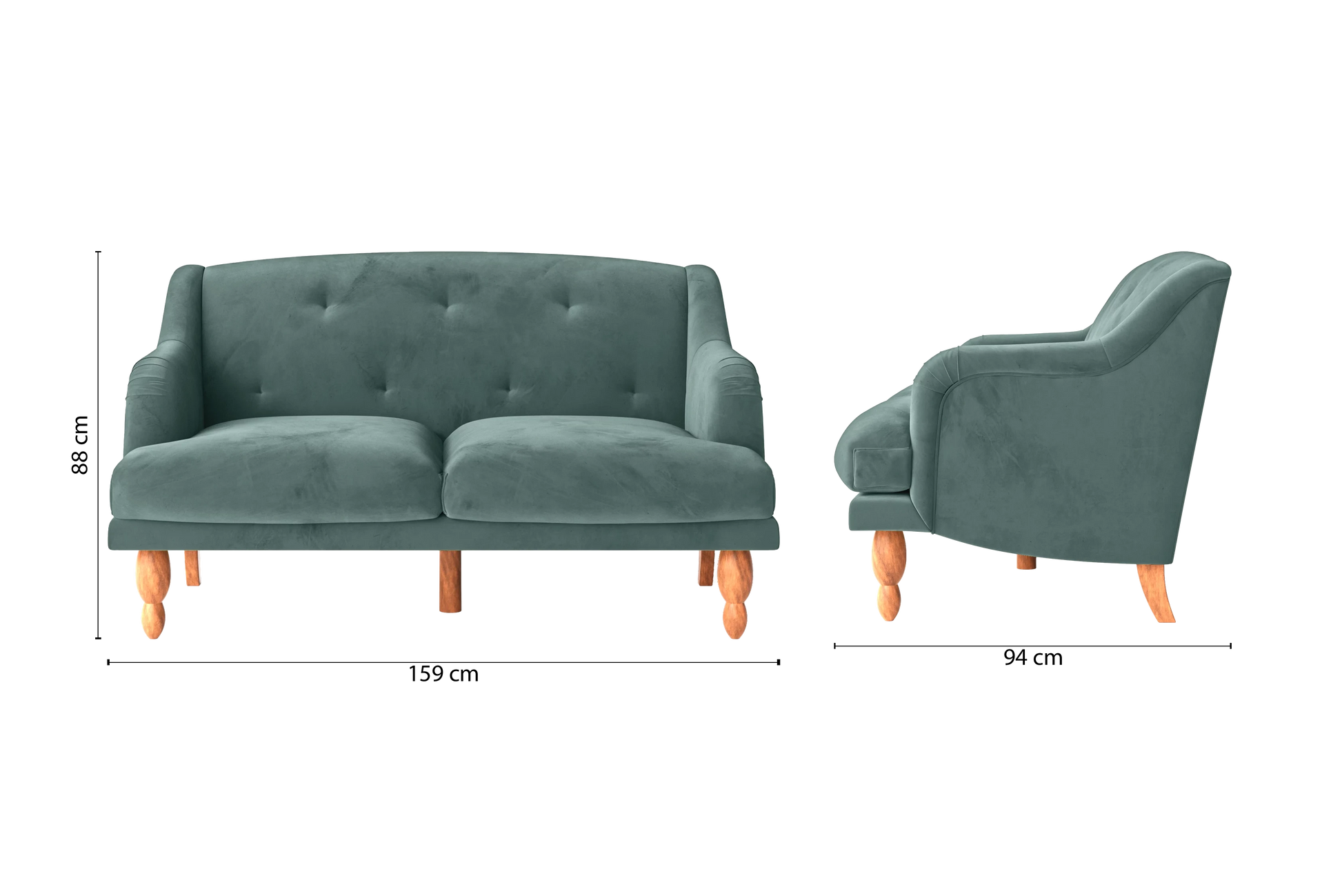 Burlington 2 Seater Sofa Teal Velvet