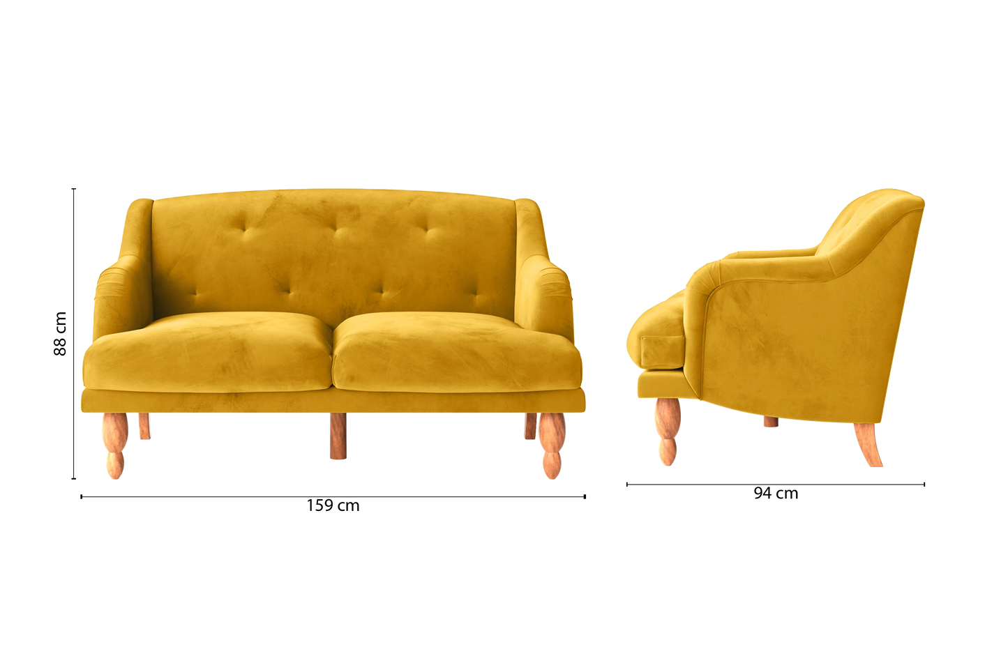 Burlington 2 Seater Sofa Yellow Velvet