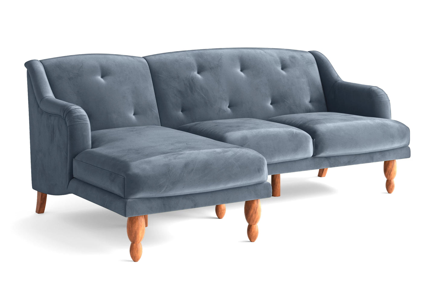 Burlington 3 Seater Left Hand Facing Chaise Lounge Corner Sofa Baby Blue Velvet