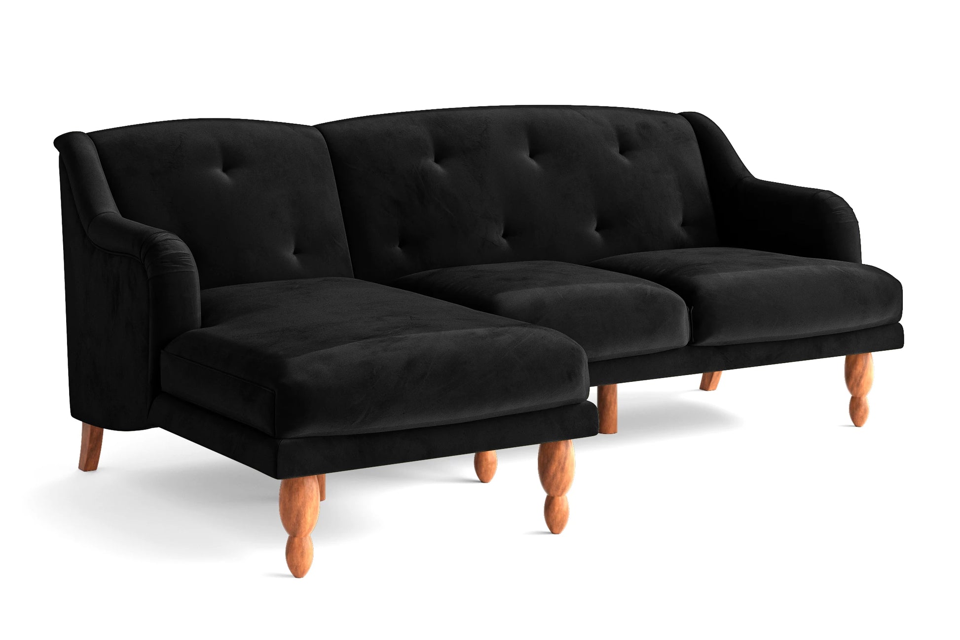 Burlington 3 Seater Left Hand Facing Chaise Lounge Corner Sofa Black Velvet