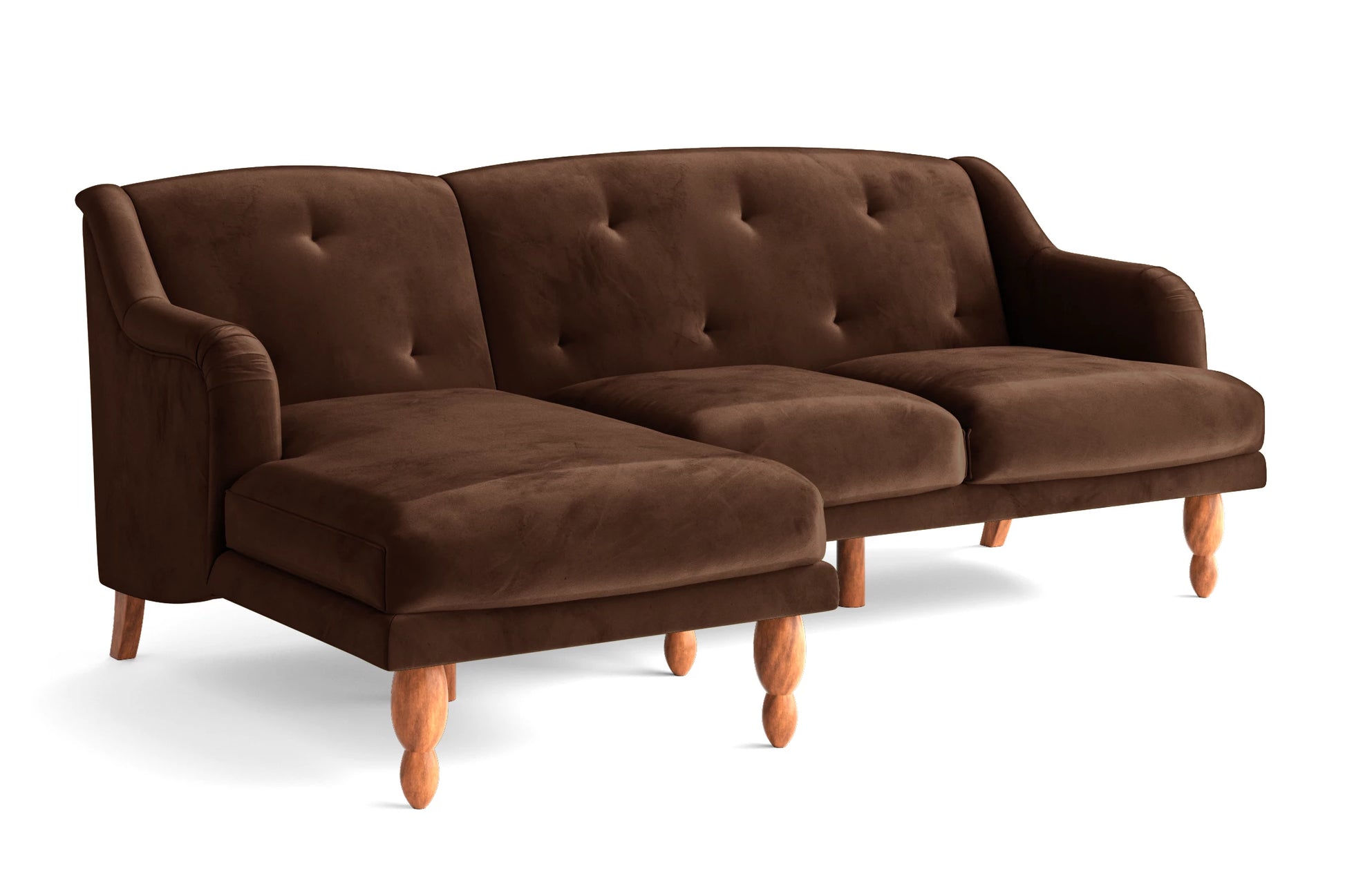 Burlington 3 Seater Left Hand Facing Chaise Lounge Corner Sofa Coffee Brown Velvet