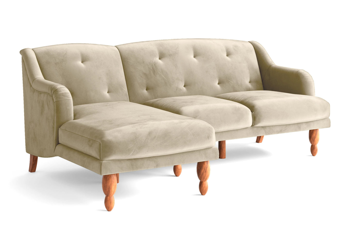 Burlington 3 Seater Left Hand Facing Chaise Lounge Corner Sofa Cream Velvet