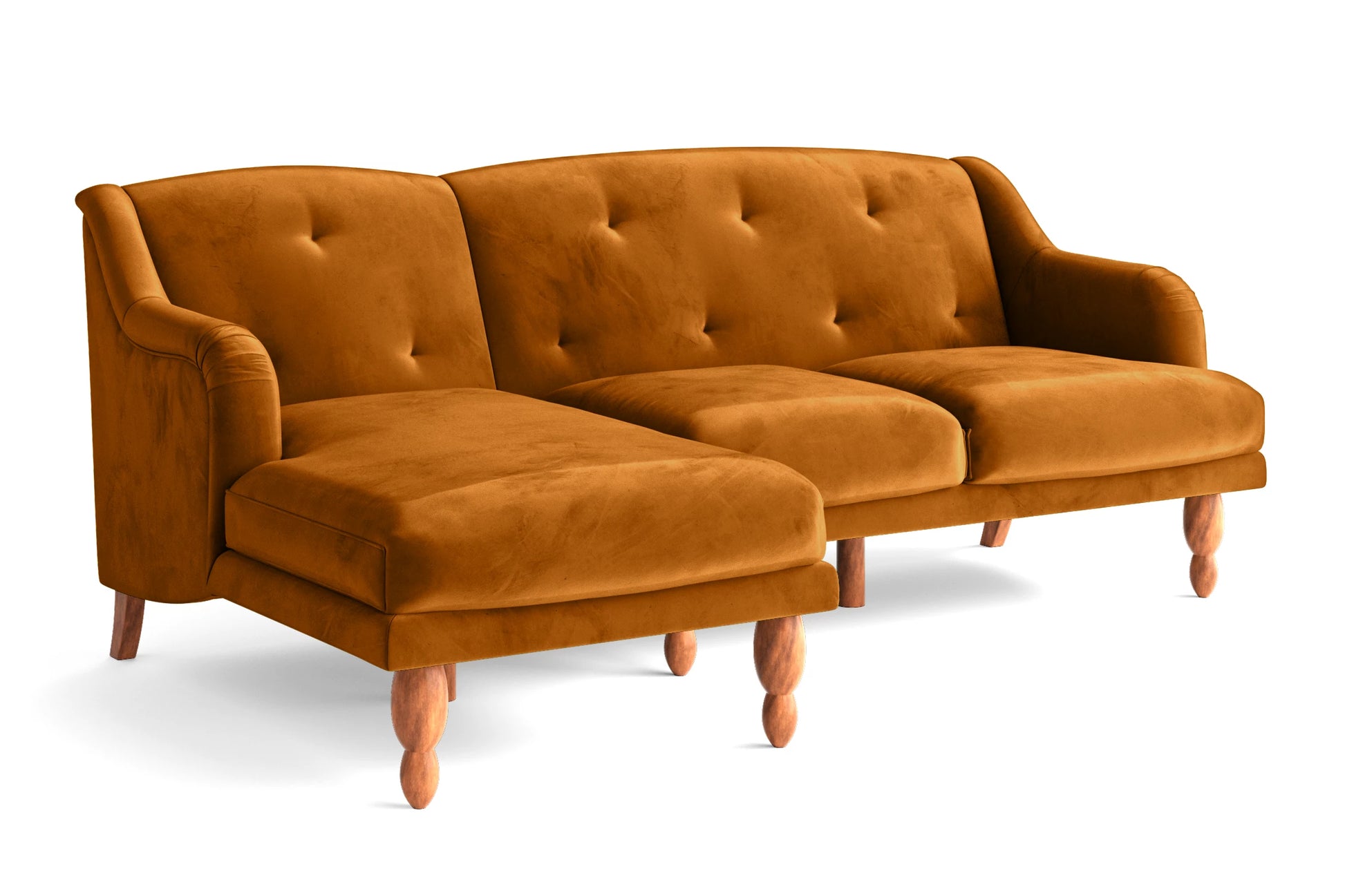 Burlington 3 Seater Left Hand Facing Chaise Lounge Corner Sofa Gold Velvet