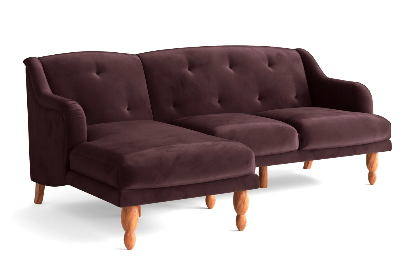 Burlington 3 Seater Left Hand Facing Chaise Lounge Corner Sofa Grape Velvet