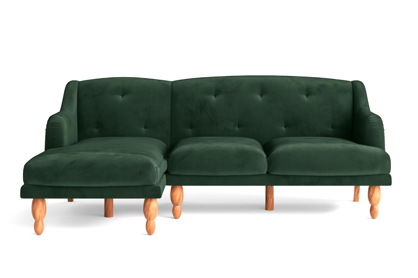 Burlington 3 Seater Left Hand Facing Chaise Lounge Corner Sofa Green Velvet