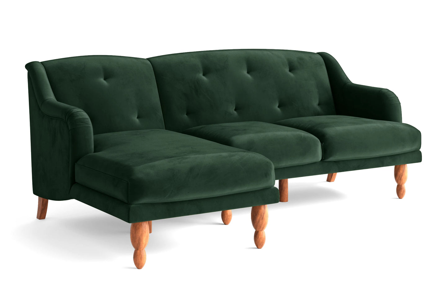 Burlington 3 Seater Left Hand Facing Chaise Lounge Corner Sofa Green Velvet