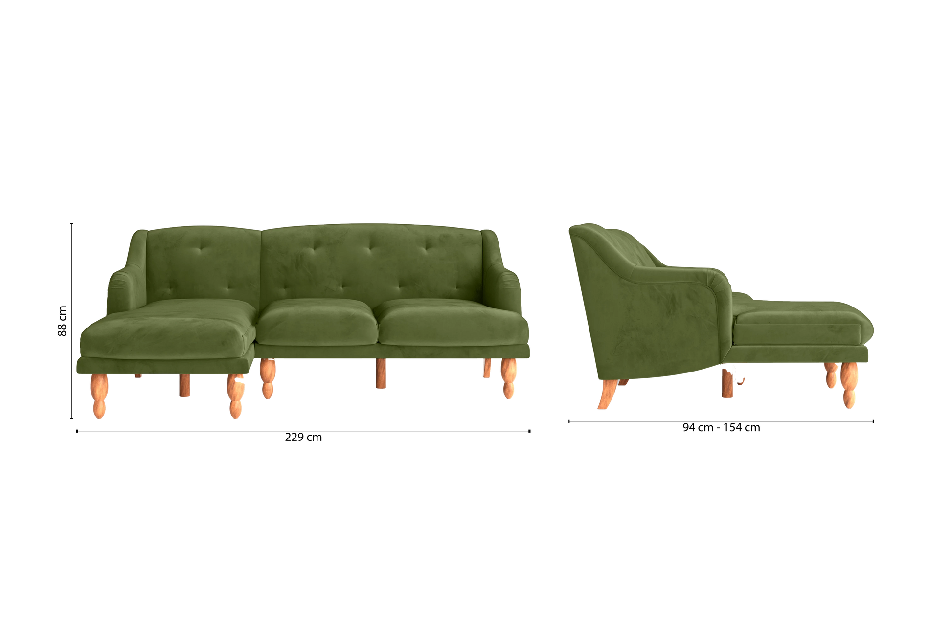 Burlington 3 Seater Left Hand Facing Chaise Lounge Corner Sofa Lime Velvet