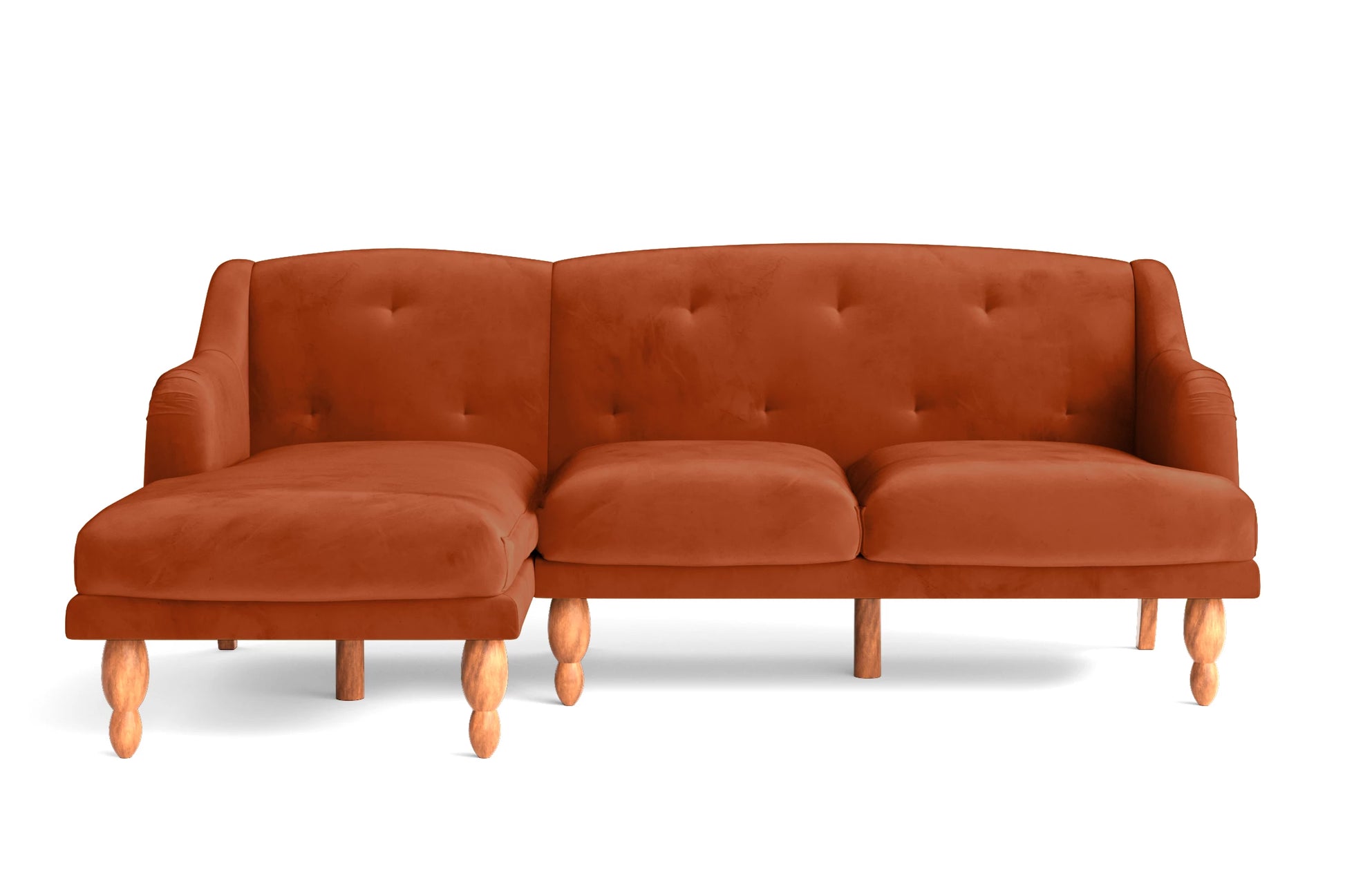 Burlington 3 Seater Left Hand Facing Chaise Lounge Corner Sofa Orange Velvet