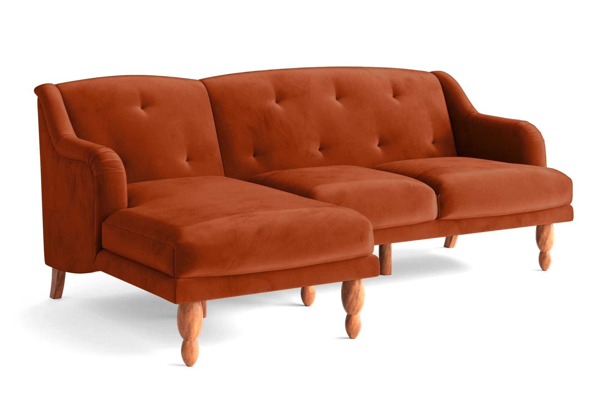 Burlington 3 Seater Left Hand Facing Chaise Lounge Corner Sofa Orange Velvet