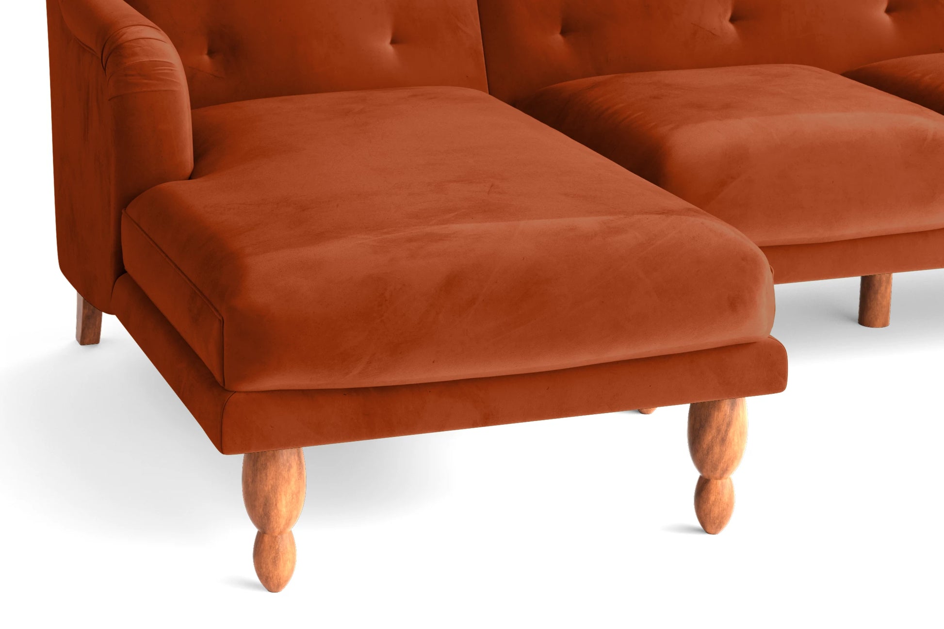 Burlington 3 Seater Left Hand Facing Chaise Lounge Corner Sofa Orange Velvet