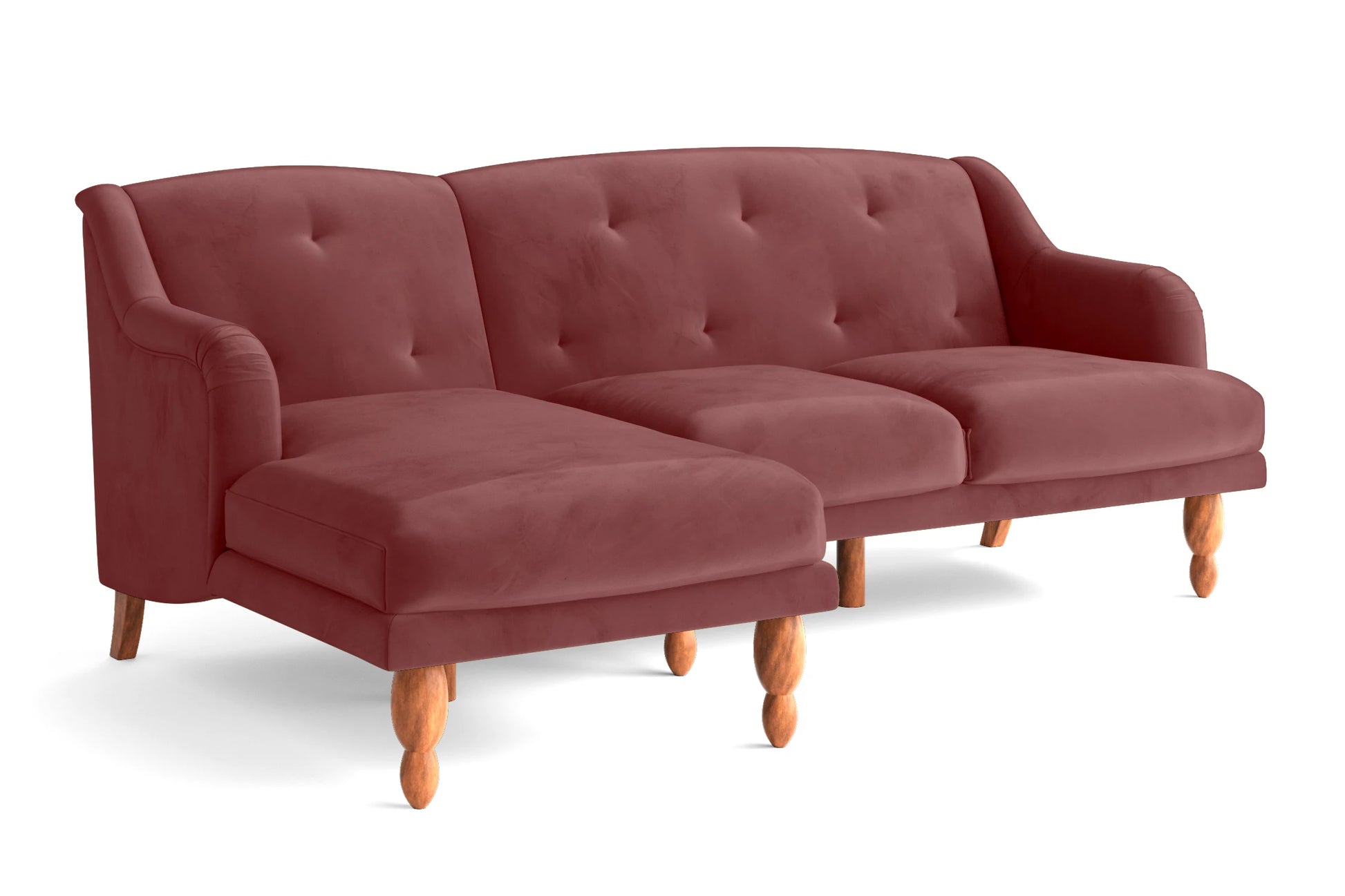 Burlington 3 Seater Left Hand Facing Chaise Lounge Corner Sofa Pink Velvet