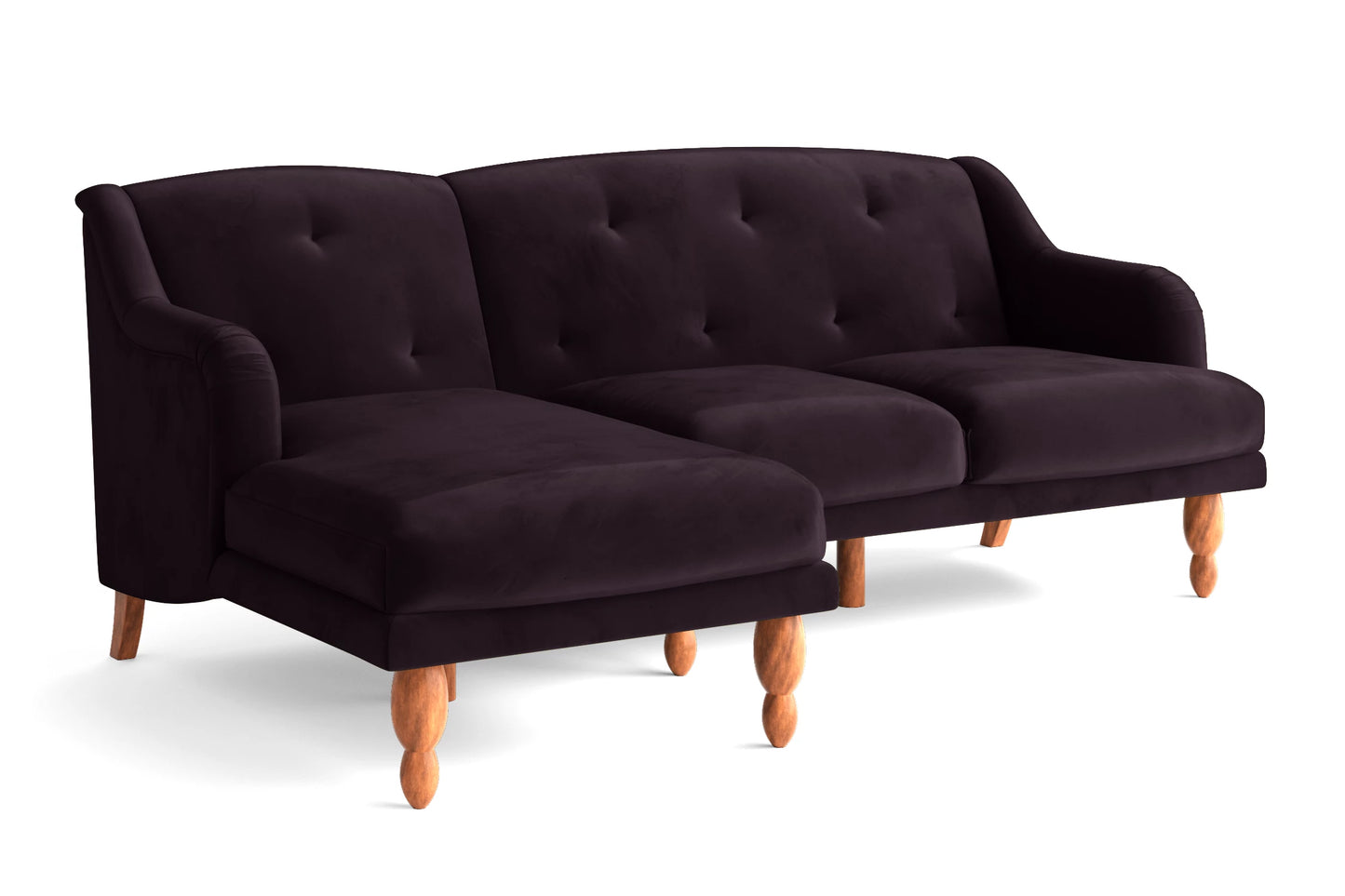 Burlington 3 Seater Left Hand Facing Chaise Lounge Corner Sofa Purple Velvet