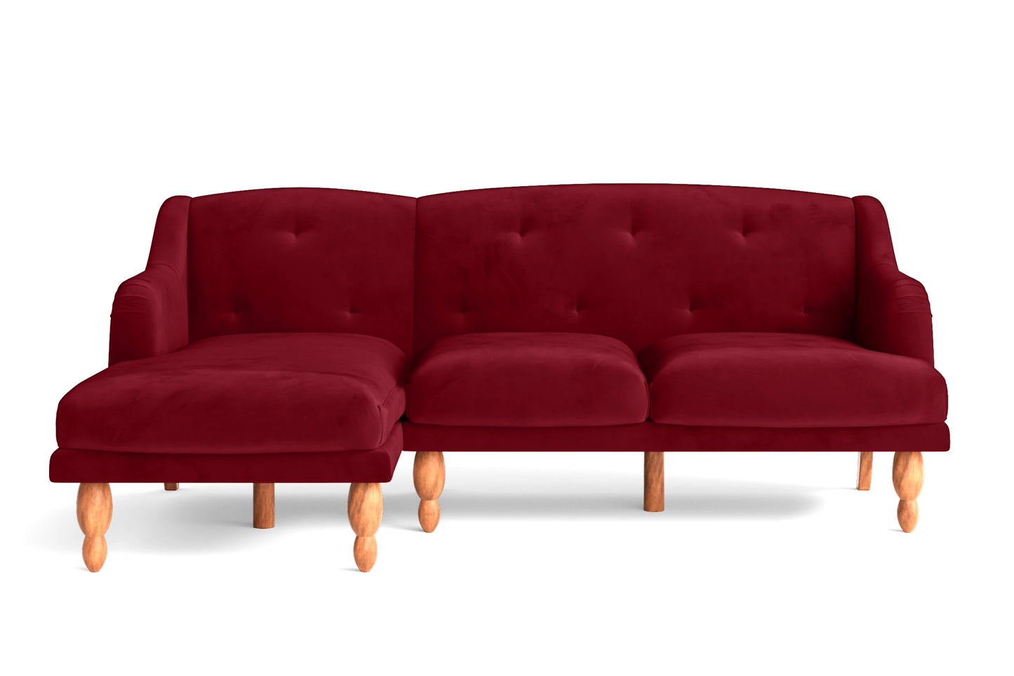 Burlington 3 Seater Left Hand Facing Chaise Lounge Corner Sofa Red Velvet