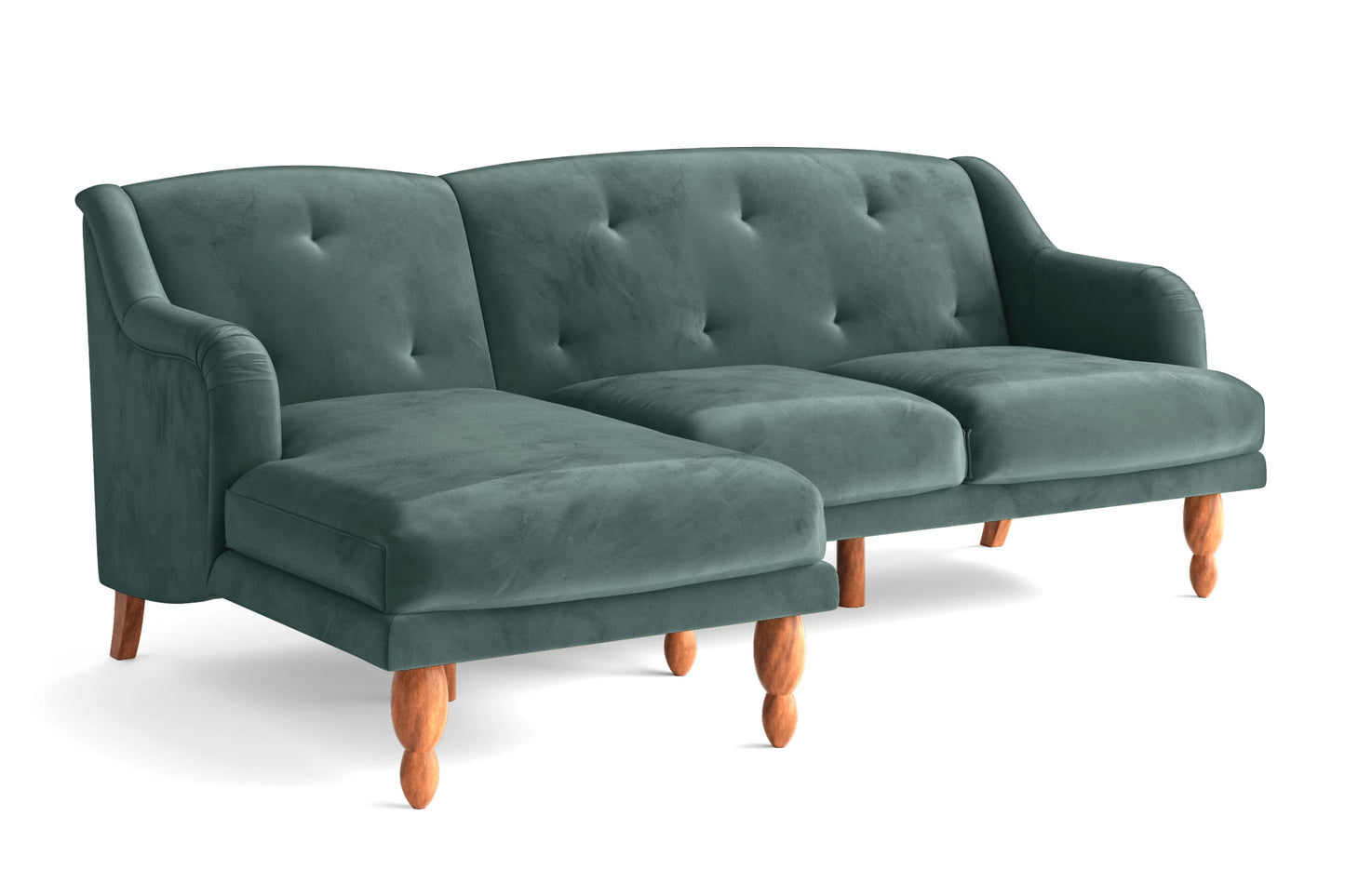 Burlington 3 Seater Left Hand Facing Chaise Lounge Corner Sofa Teal Velvet