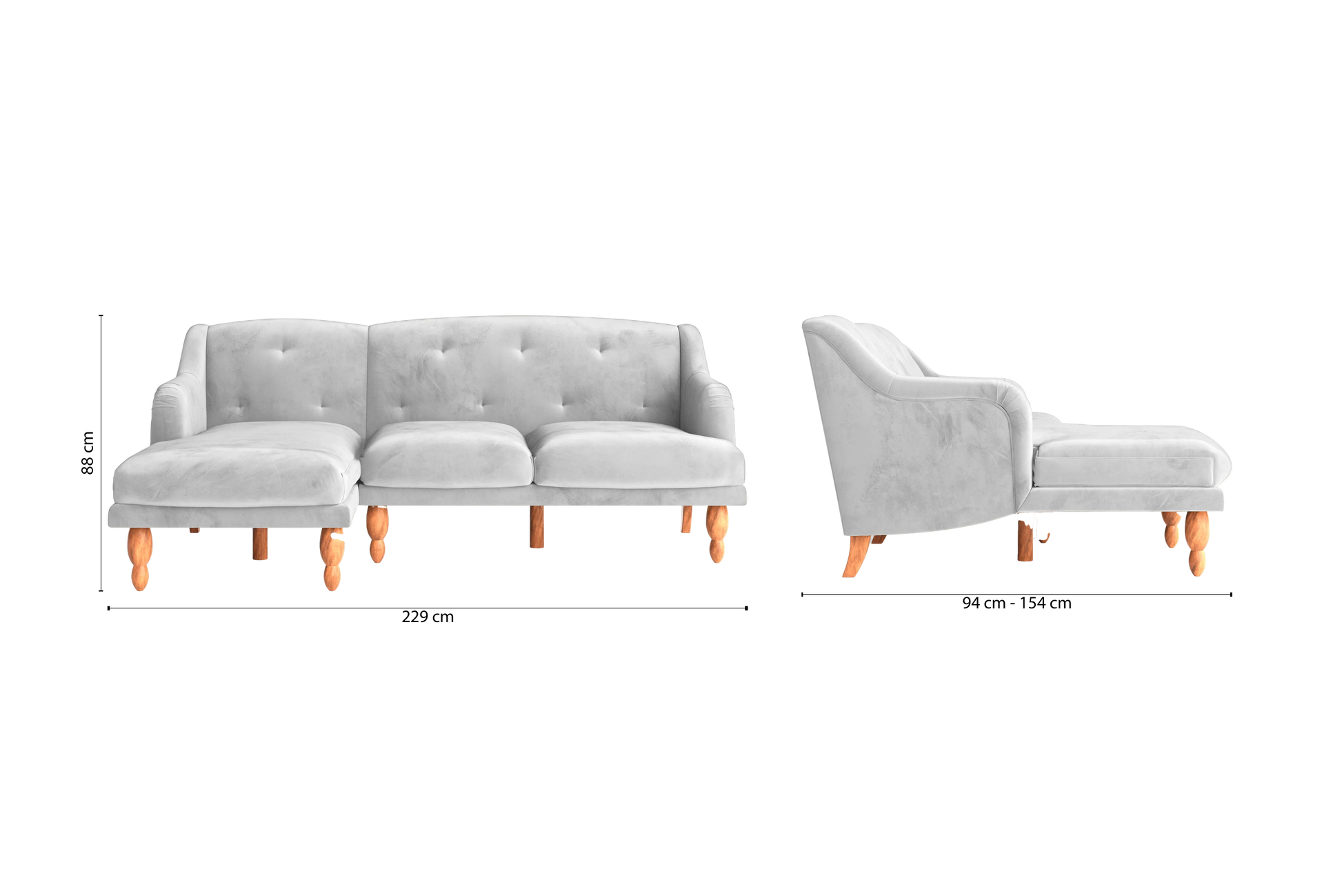 Burlington 3 Seater Left Hand Facing Chaise Lounge Corner Sofa White Velvet