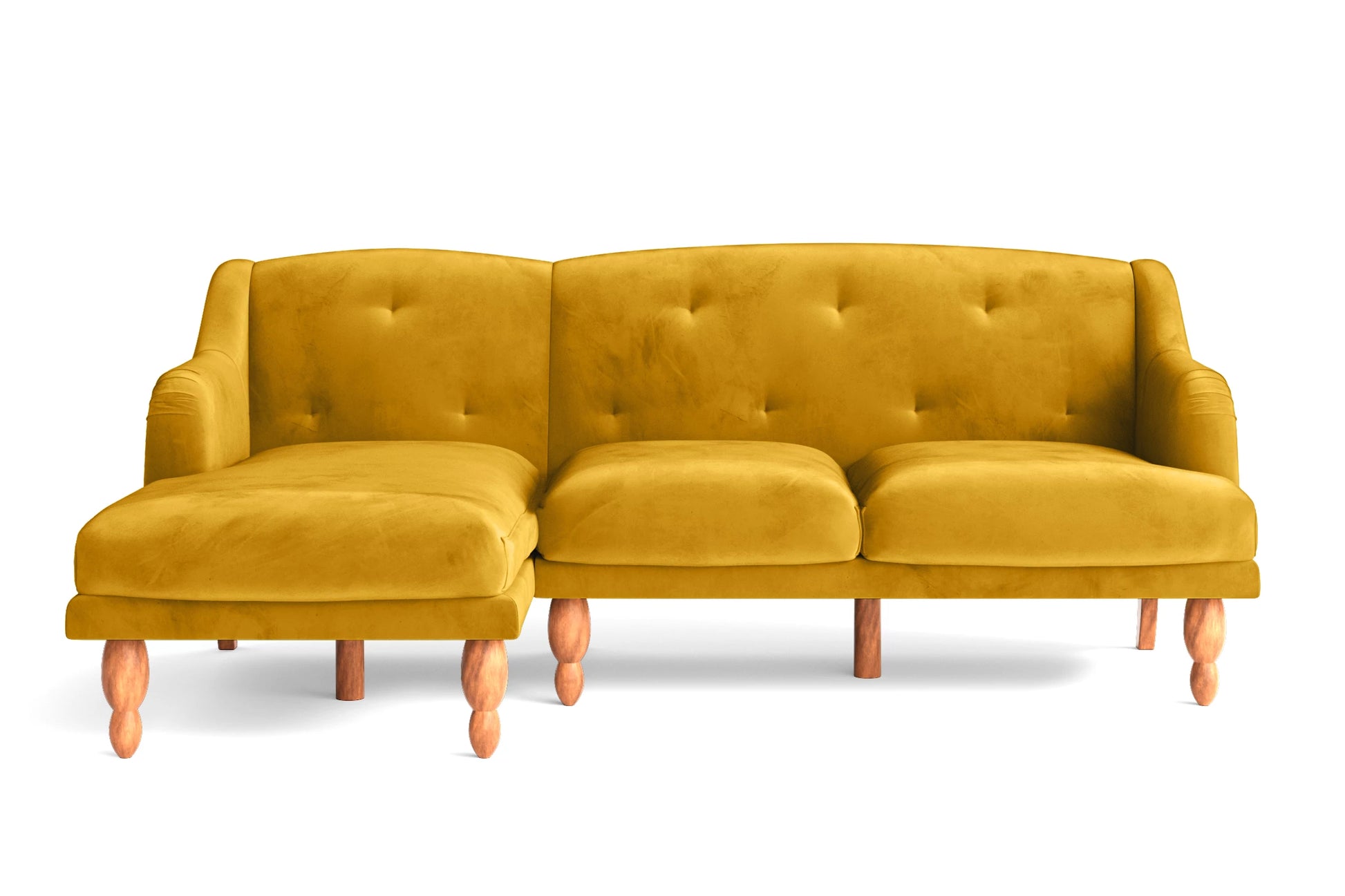 Burlington 3 Seater Left Hand Facing Chaise Lounge Corner Sofa Yellow Velvet