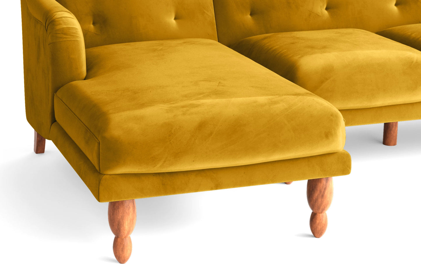 Burlington 3 Seater Left Hand Facing Chaise Lounge Corner Sofa Yellow Velvet