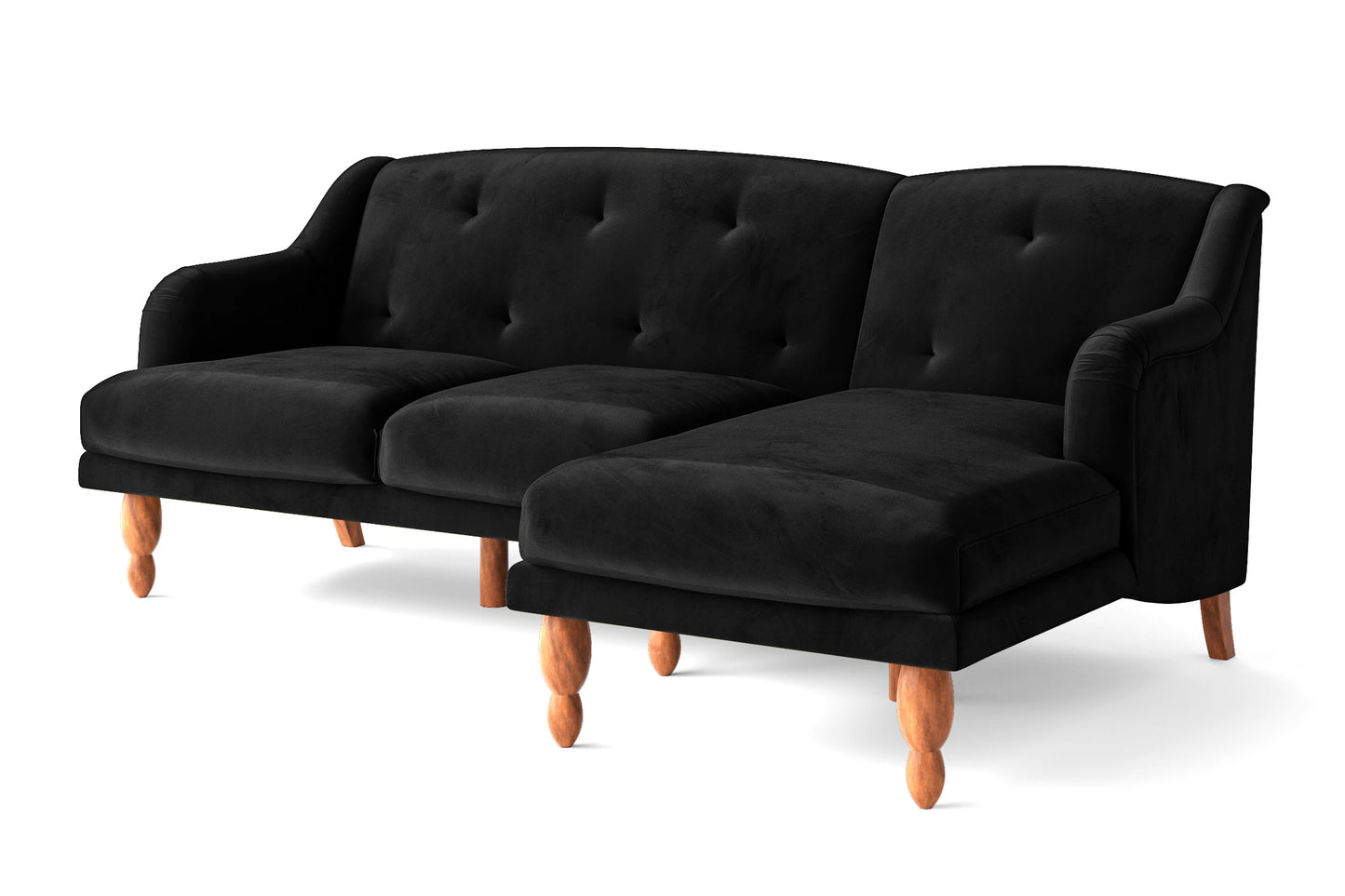 Burlington 3 Seater Right Hand Facing Chaise Lounge Corner Sofa Black Velvet