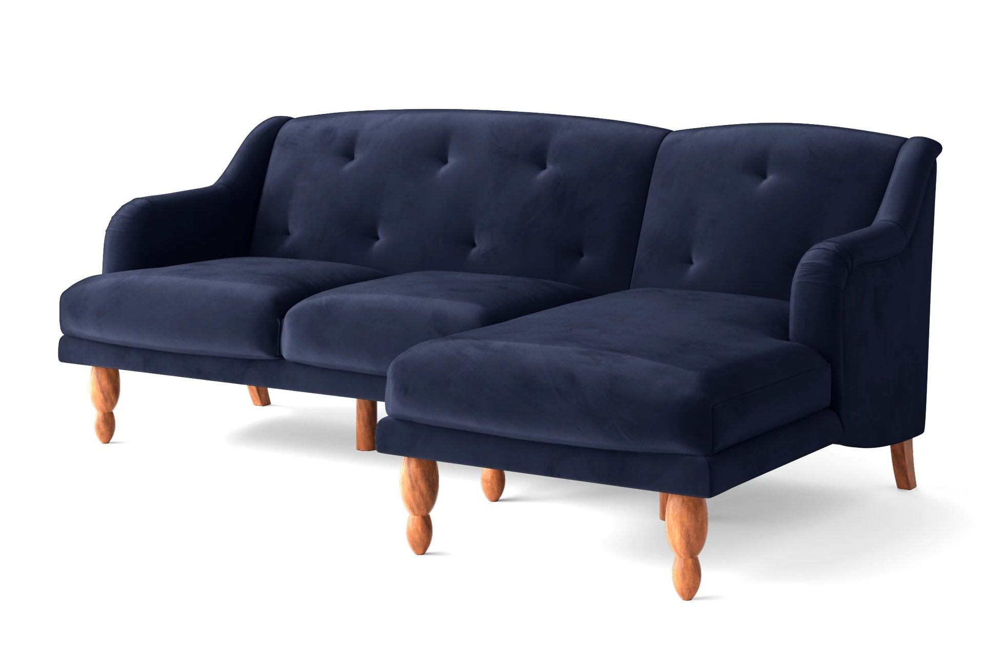 Burlington 3 Seater Right Hand Facing Chaise Lounge Corner Sofa Dark Blue Velvet