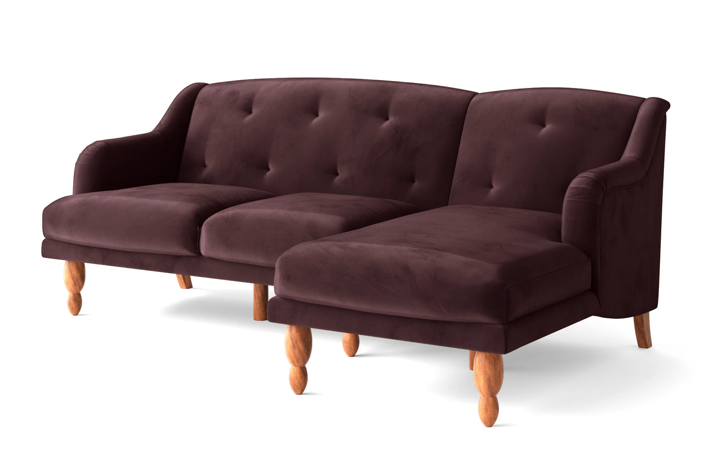 Burlington 3 Seater Right Hand Facing Chaise Lounge Corner Sofa Grape Velvet