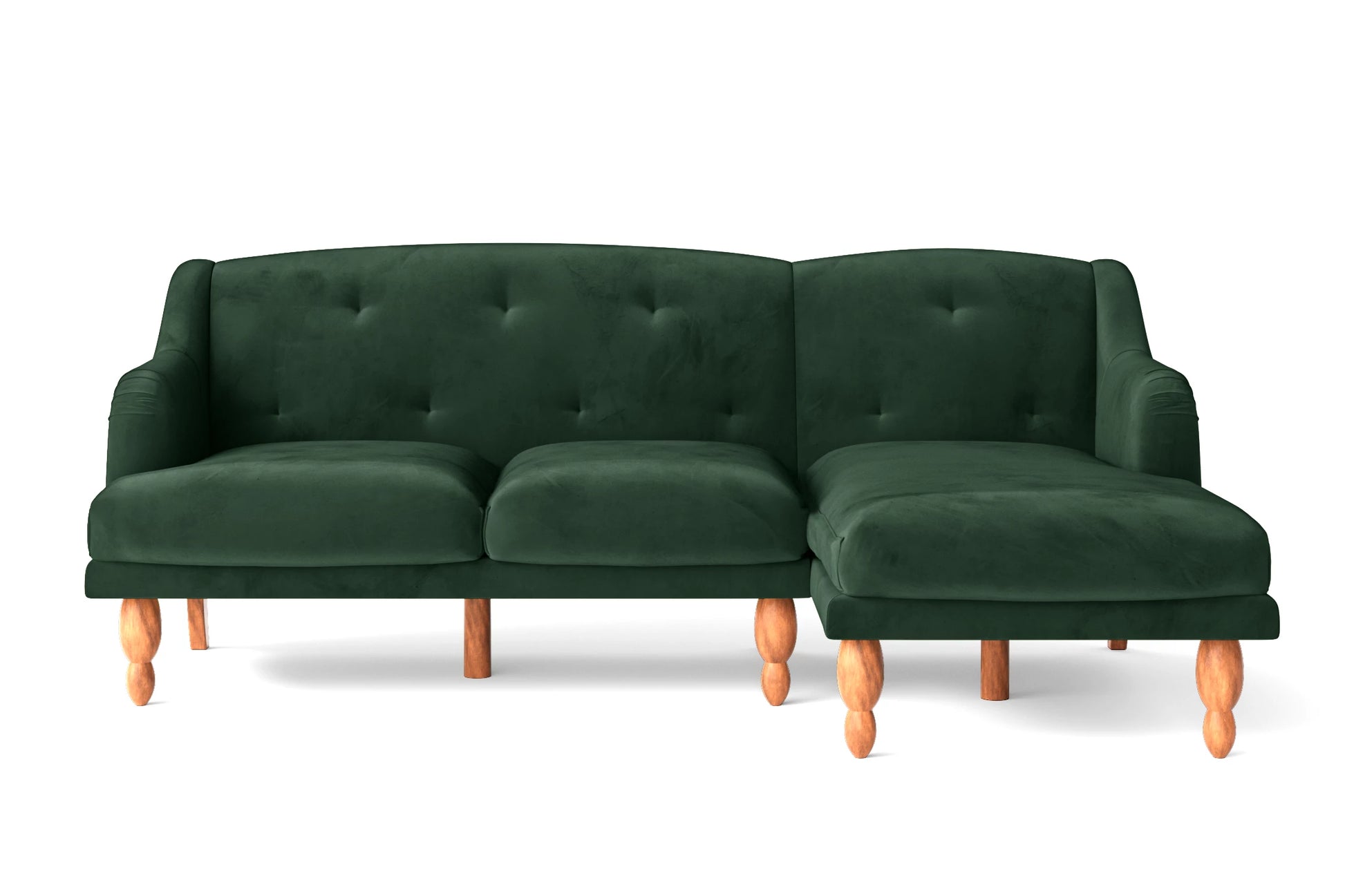 Burlington 3 Seater Right Hand Facing Chaise Lounge Corner Sofa Green Velvet