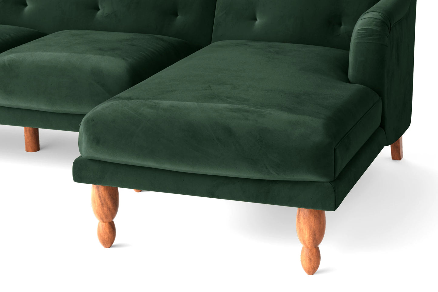 Burlington 3 Seater Right Hand Facing Chaise Lounge Corner Sofa Green Velvet