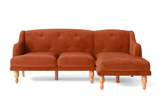 Burlington 3 Seater Right Hand Facing Chaise Lounge Corner Sofa Orange Velvet