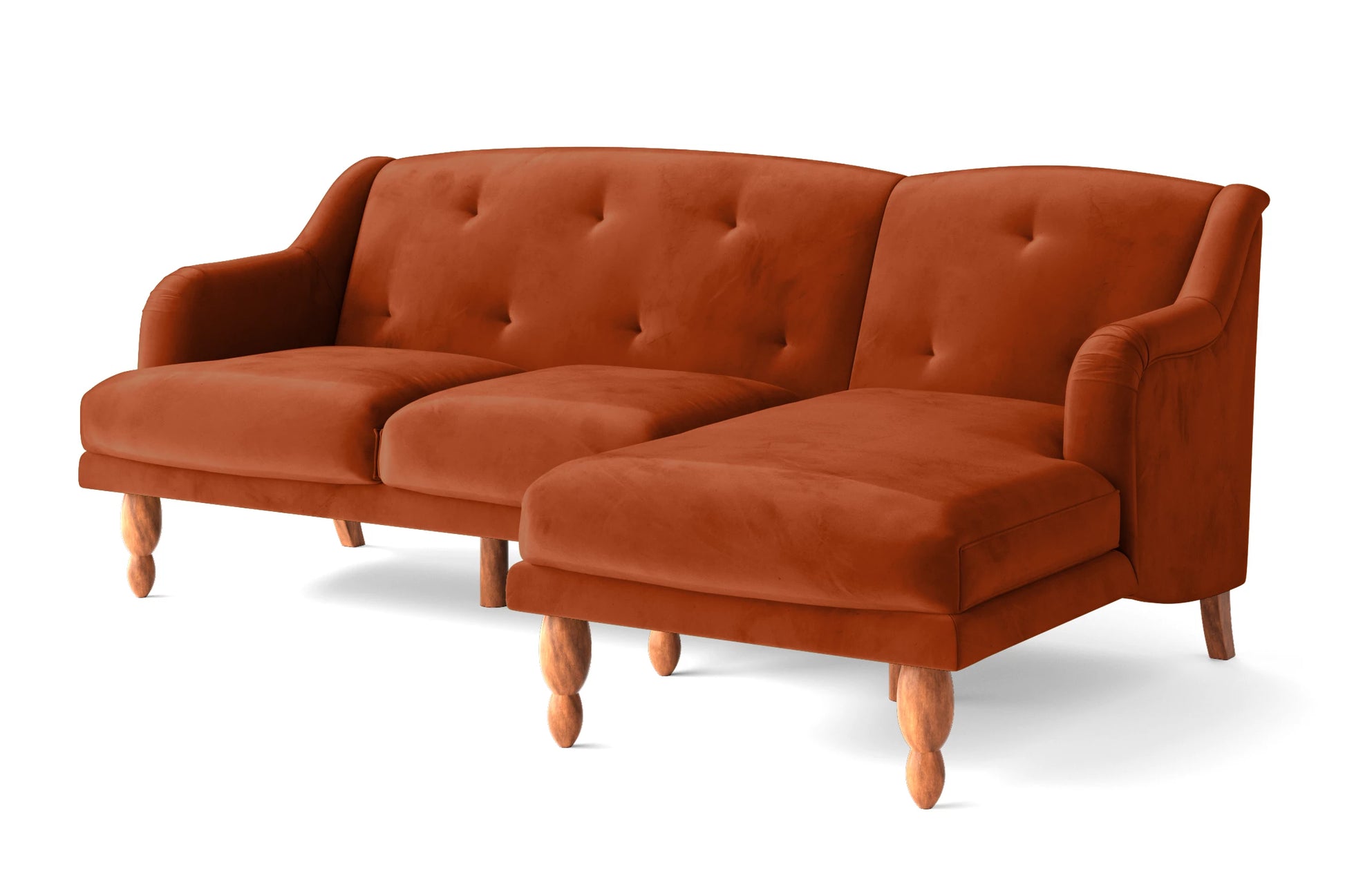 Burlington 3 Seater Right Hand Facing Chaise Lounge Corner Sofa Orange Velvet