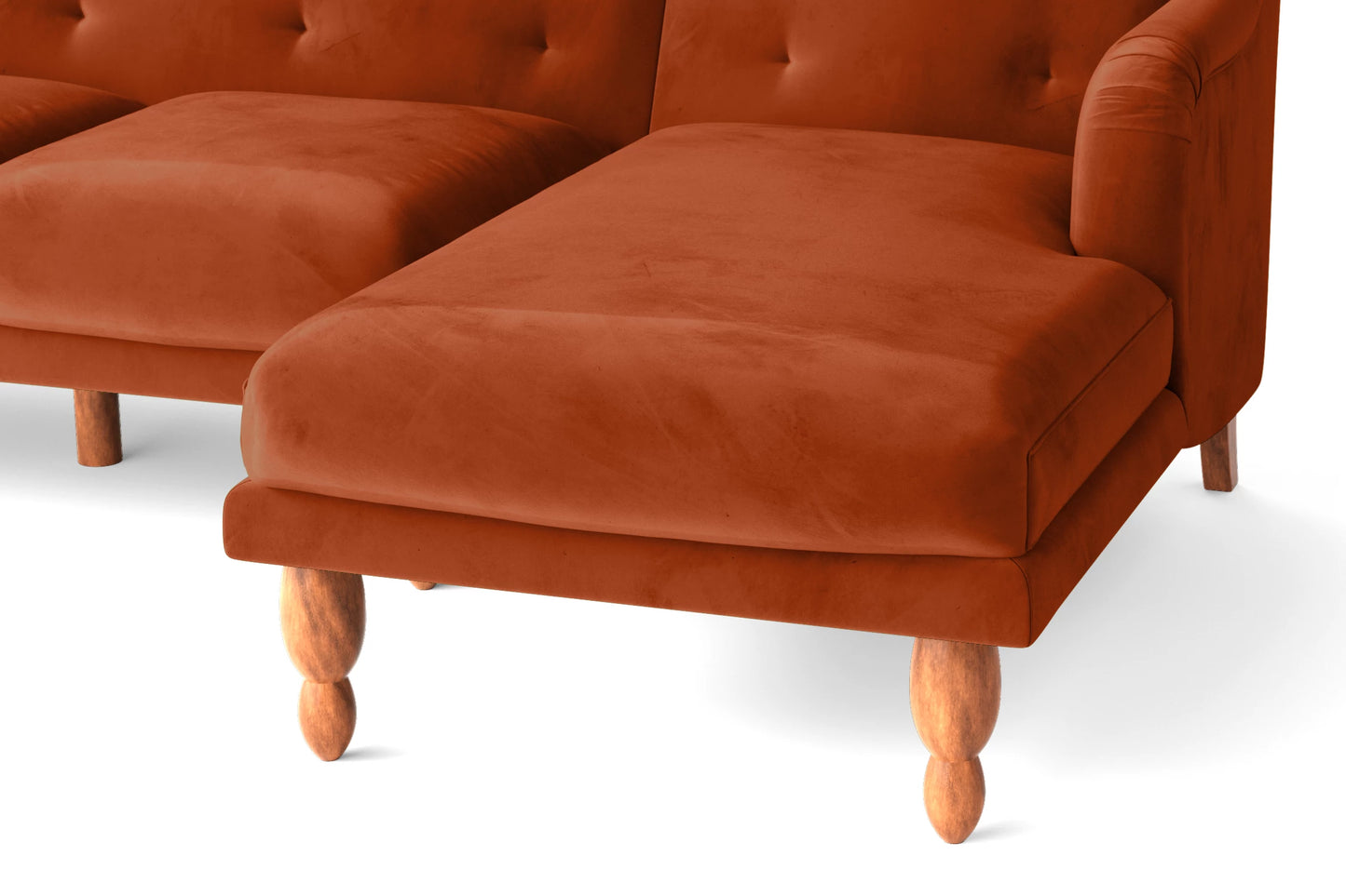 Burlington 3 Seater Right Hand Facing Chaise Lounge Corner Sofa Orange Velvet