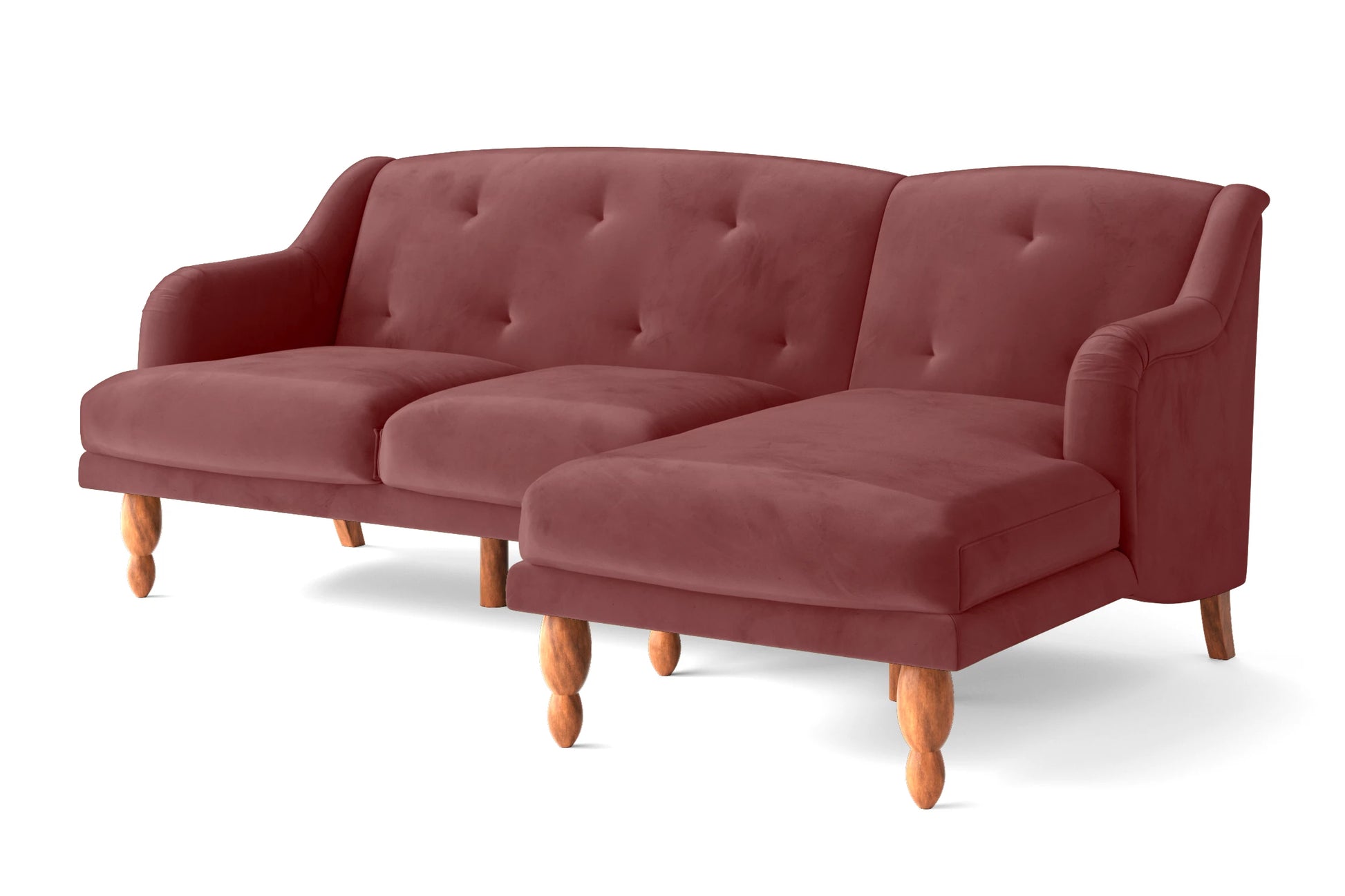 Burlington 3 Seater Right Hand Facing Chaise Lounge Corner Sofa Pink Velvet