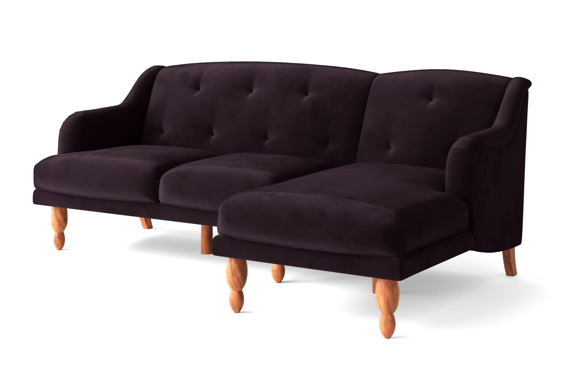 Burlington 3 Seater Right Hand Facing Chaise Lounge Corner Sofa Purple Velvet