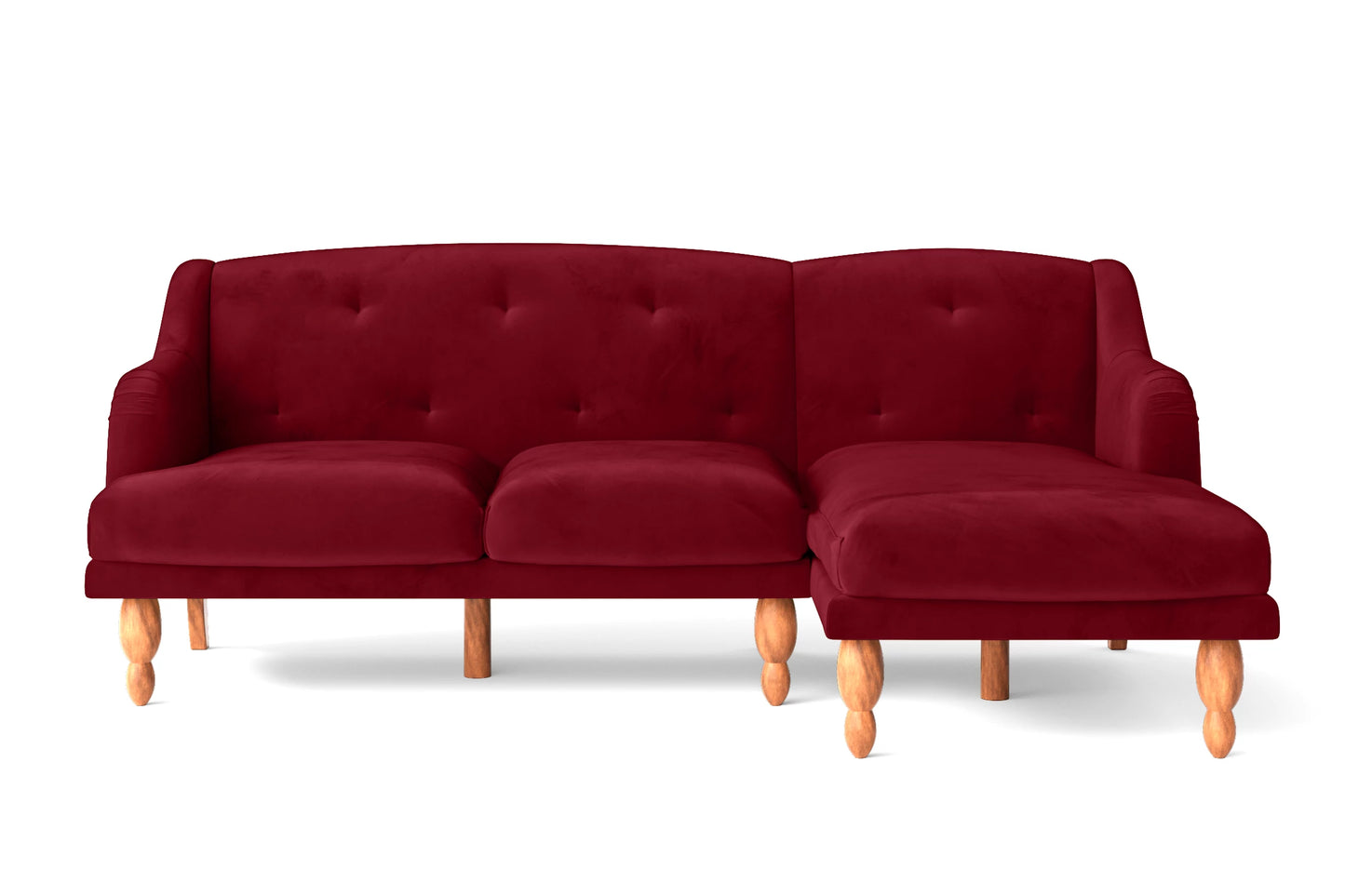 Burlington 3 Seater Right Hand Facing Chaise Lounge Corner Sofa Red Velvet