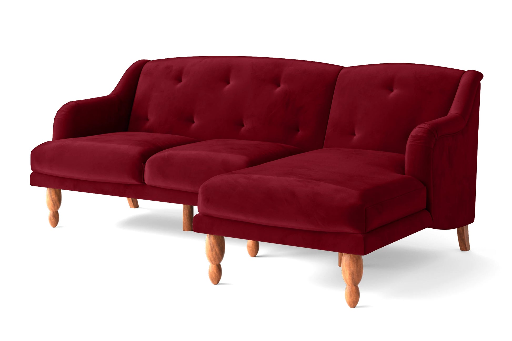 Burlington 3 Seater Right Hand Facing Chaise Lounge Corner Sofa Red Velvet