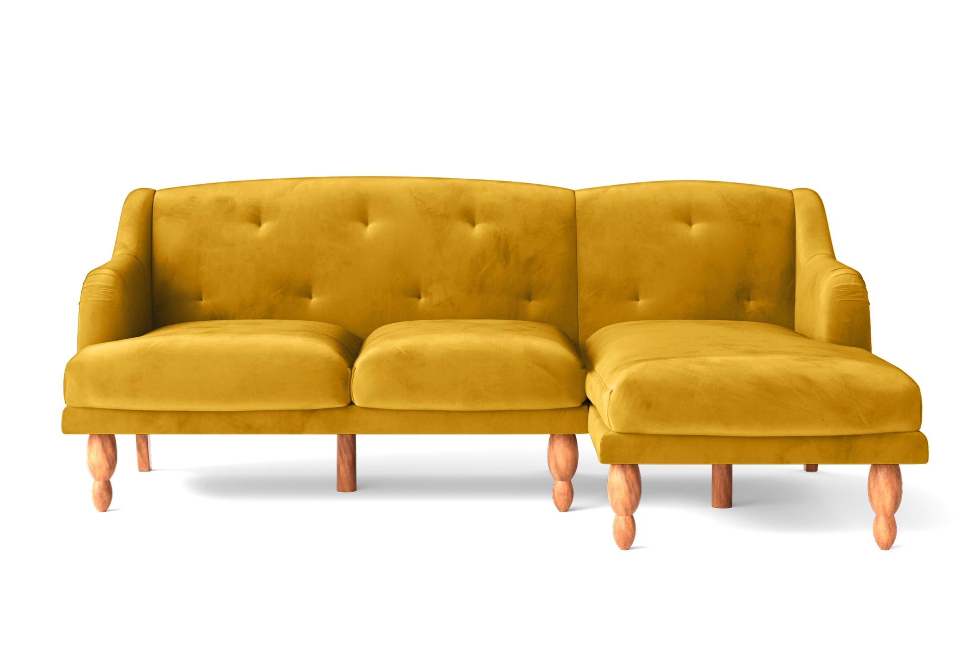 Burlington 3 Seater Right Hand Facing Chaise Lounge Corner Sofa Yellow Velvet