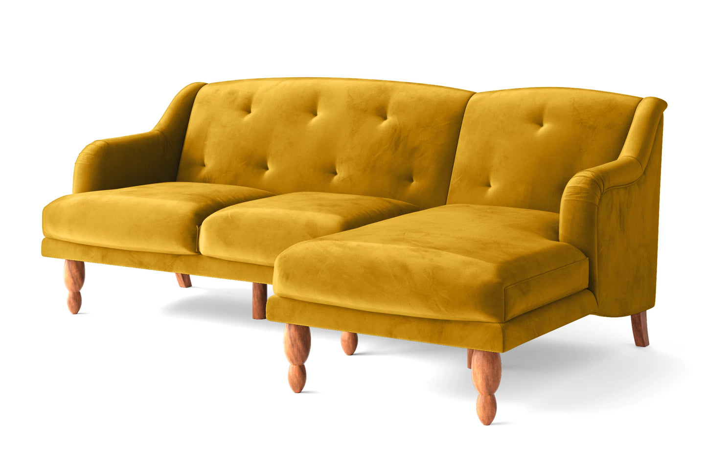 Burlington 3 Seater Right Hand Facing Chaise Lounge Corner Sofa Yellow Velvet