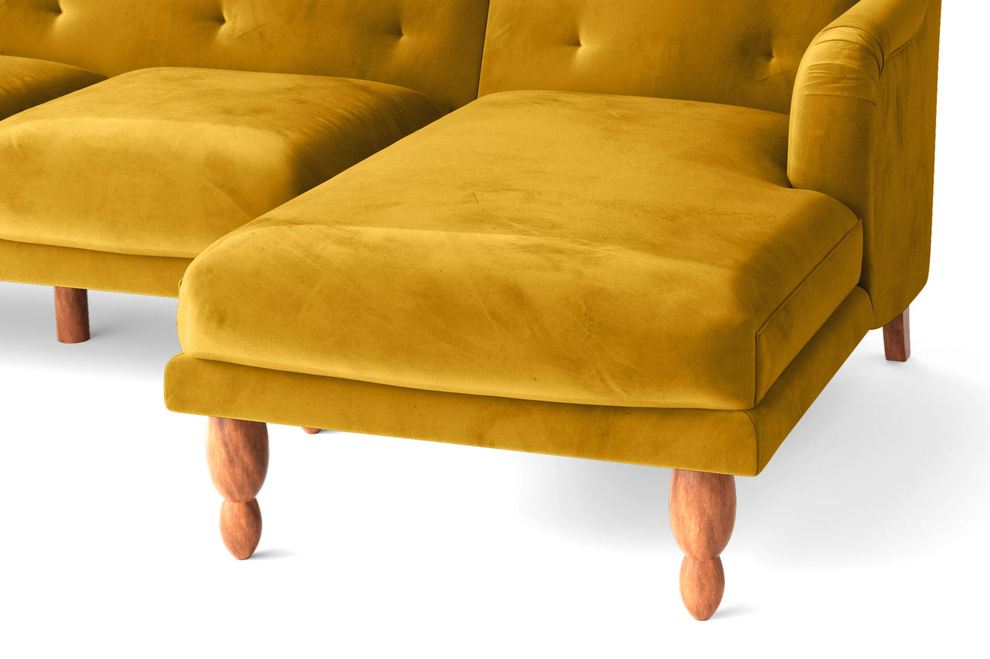 Burlington 3 Seater Right Hand Facing Chaise Lounge Corner Sofa Yellow Velvet