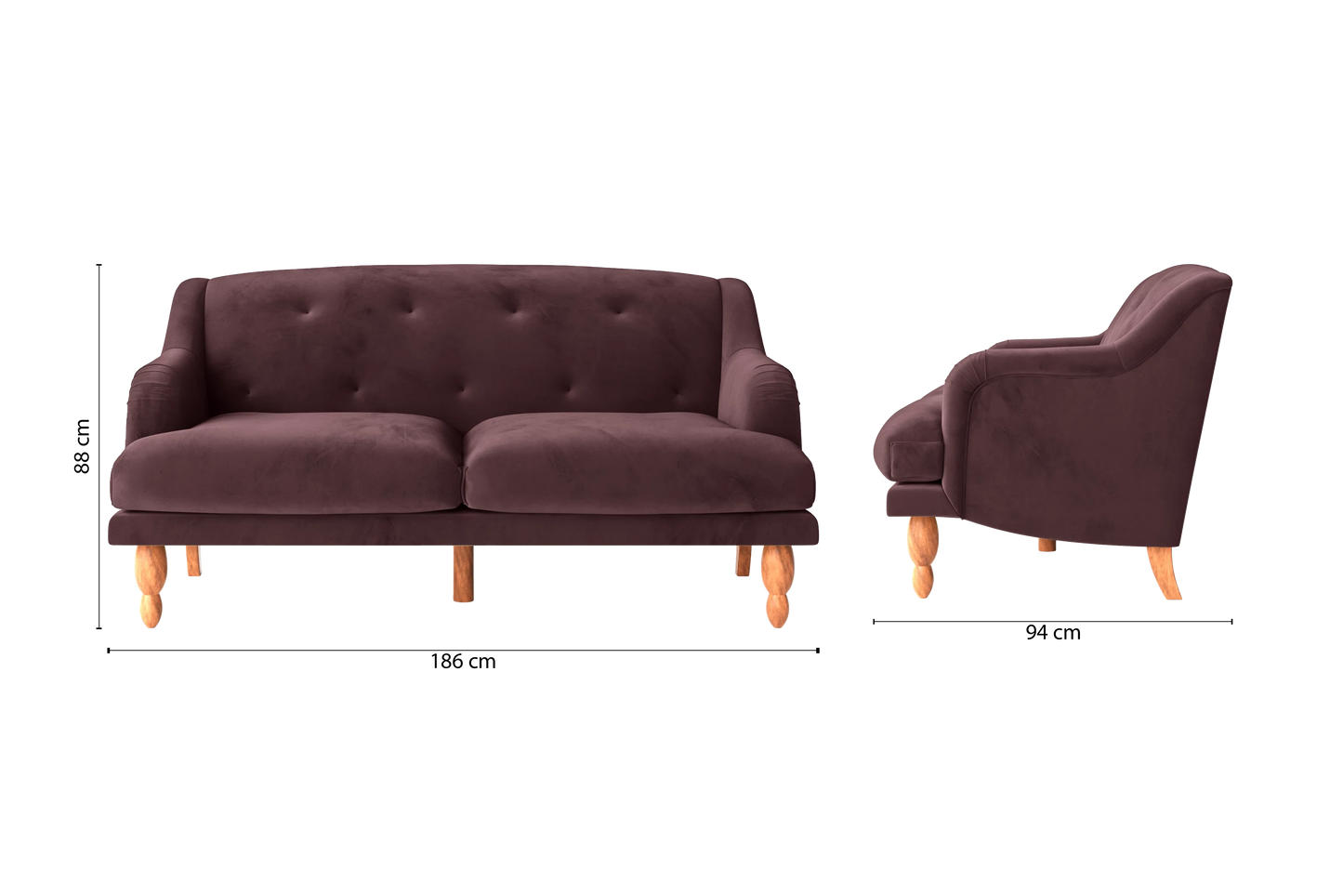 Burlington 3 Seater Sofa Grape Velvet