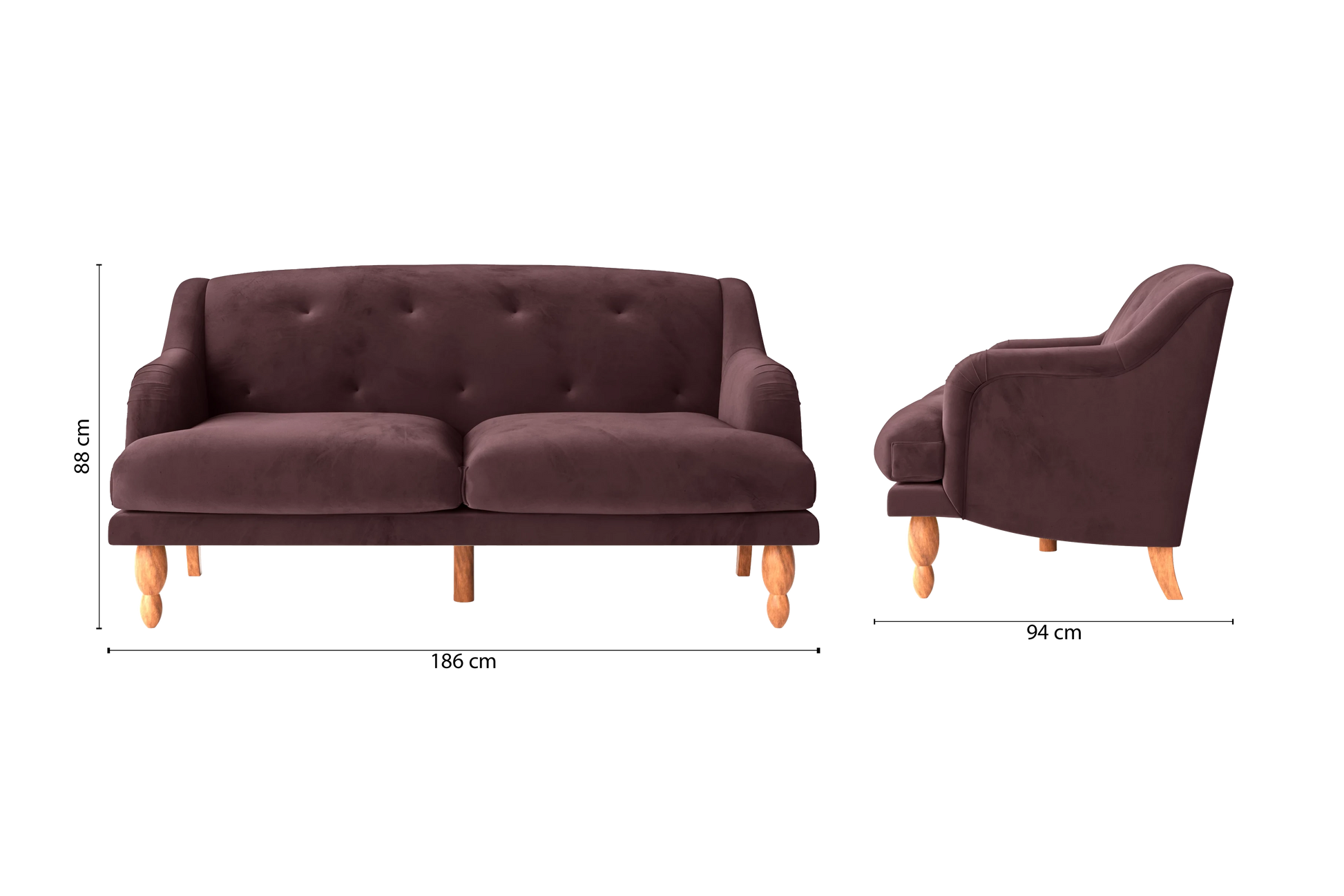 Burlington 3 Seater Sofa Grape Velvet