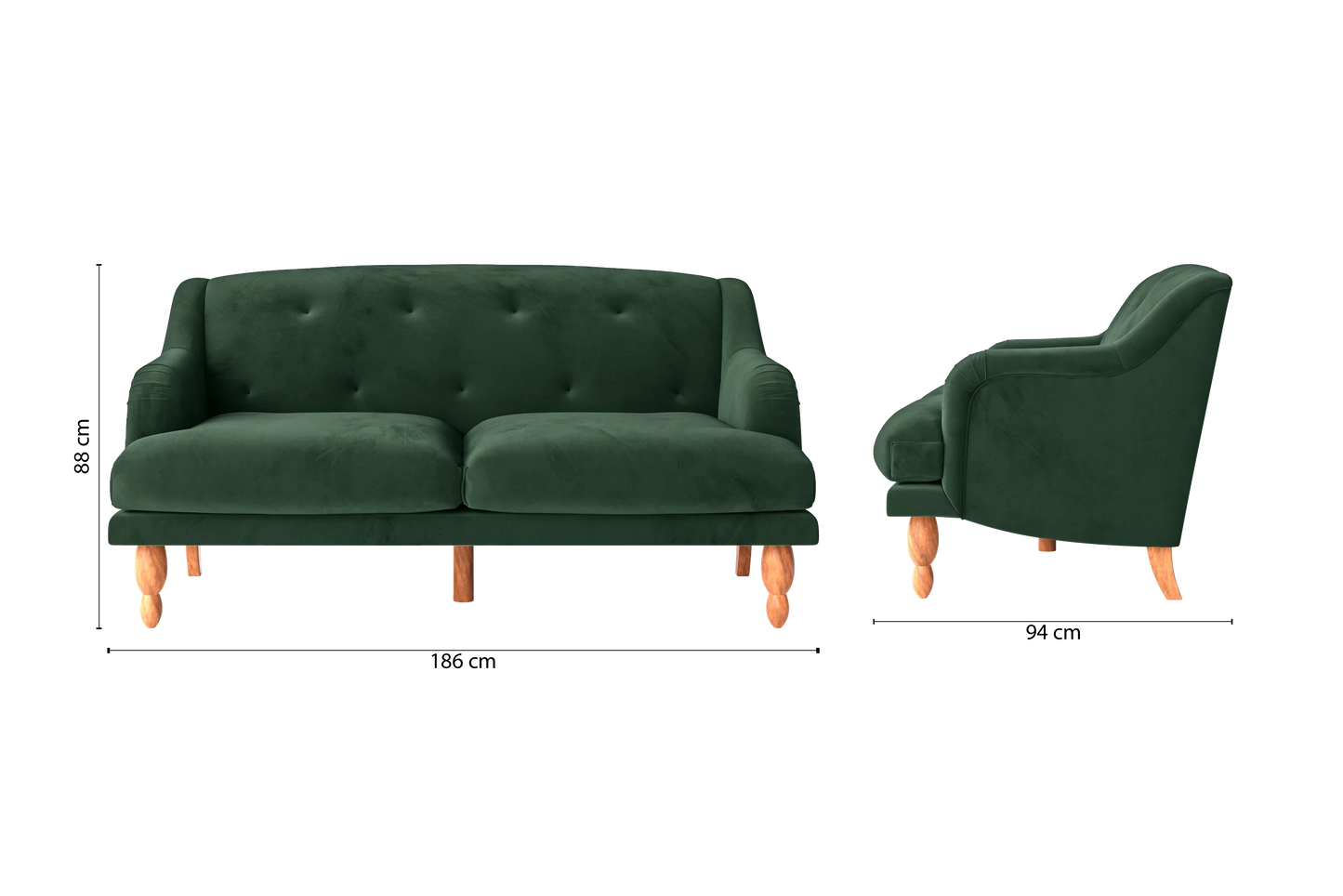 Burlington 3 Seater Sofa Green Velvet