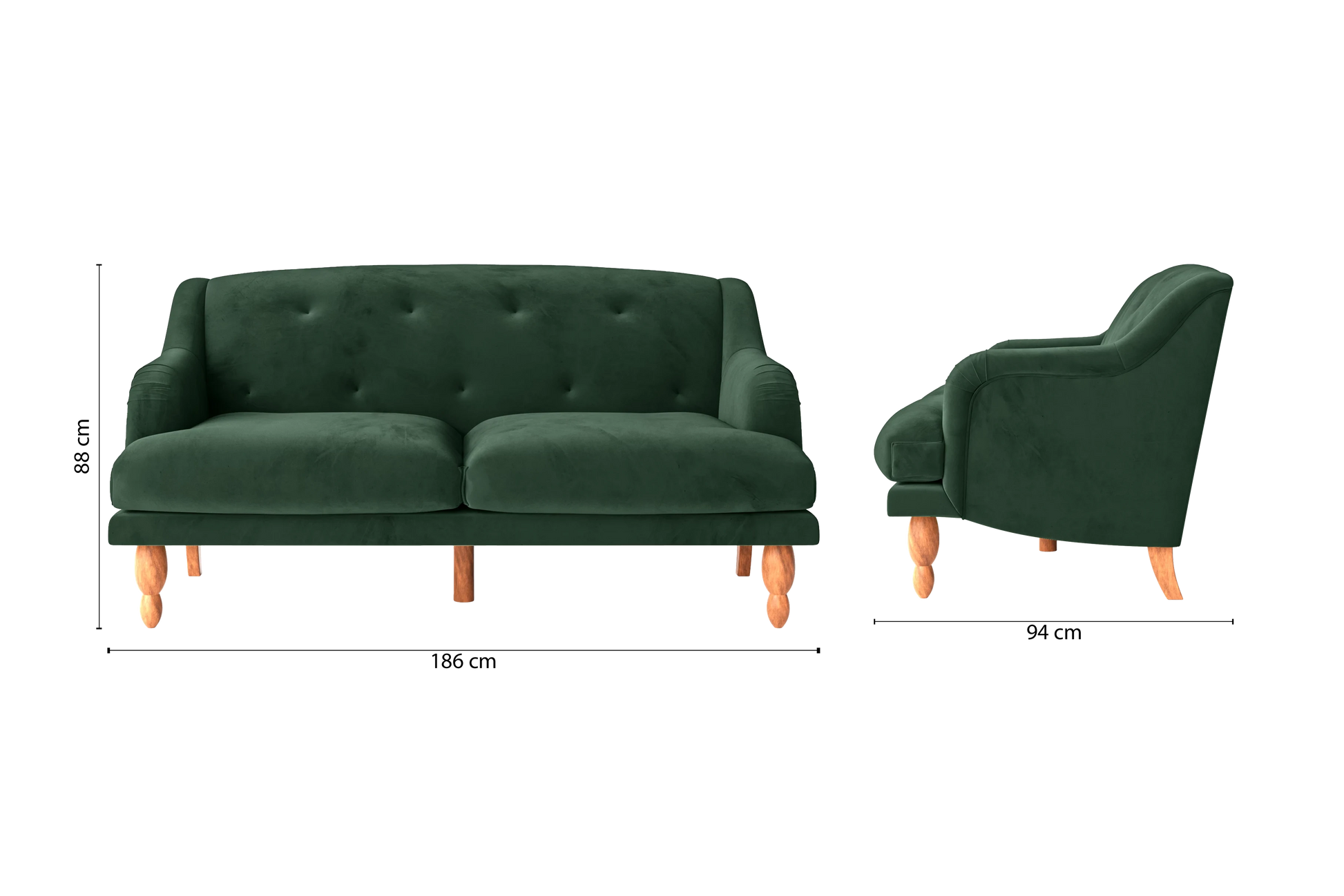 Burlington 3 Seater Sofa Green Velvet